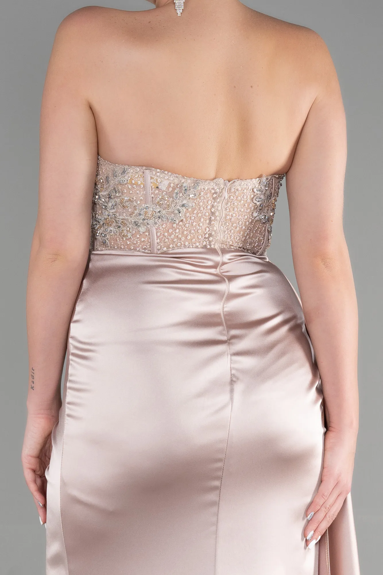 Cappuccino-Long Satin Evening Dress ABU3587