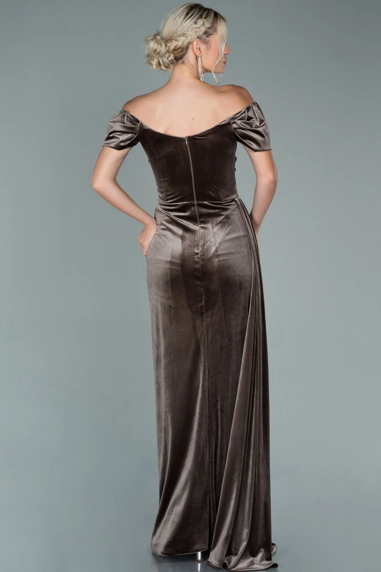 Cappuccino-Long Velvet Evening Dress ABU1990