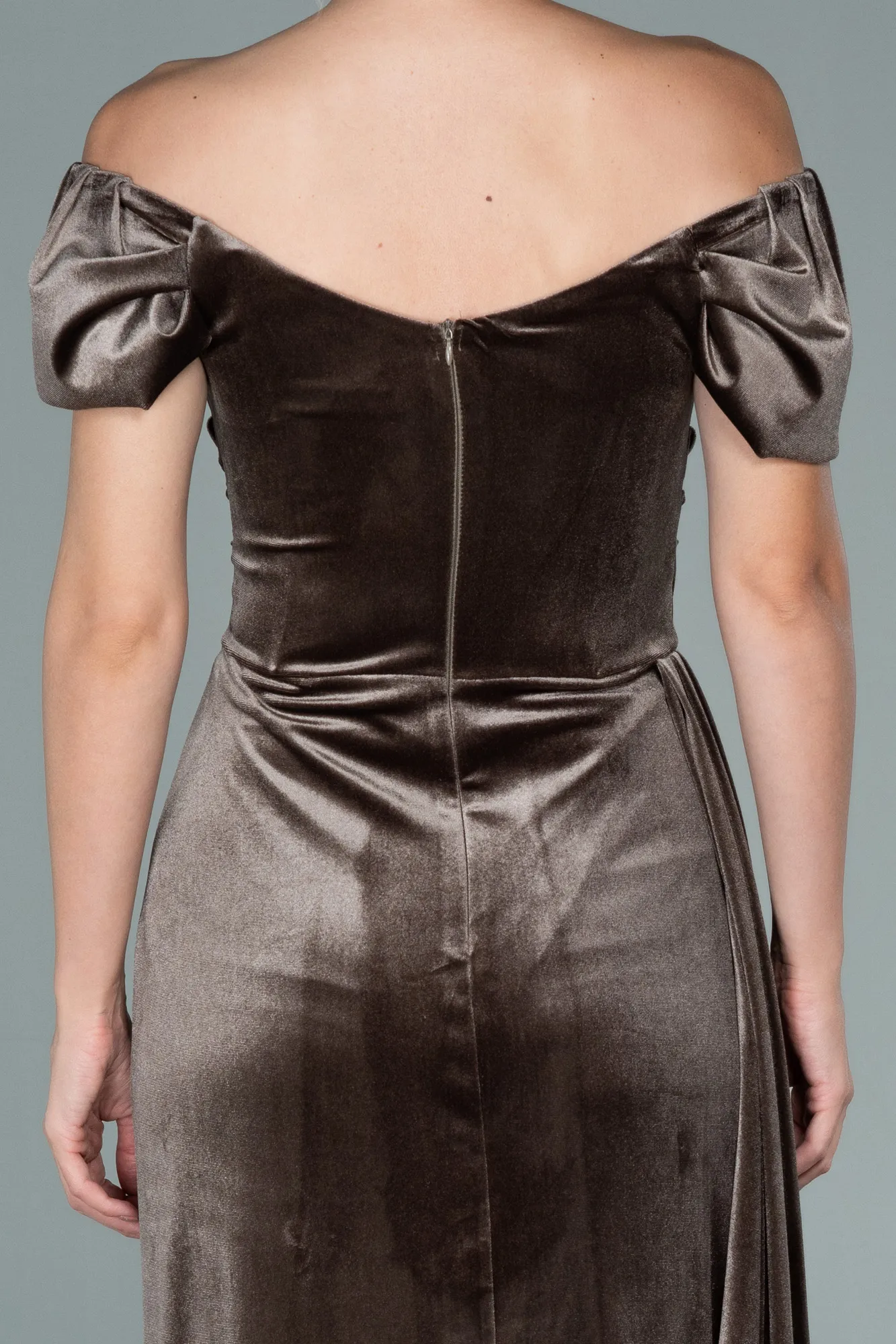 Cappuccino-Long Velvet Evening Dress ABU1990