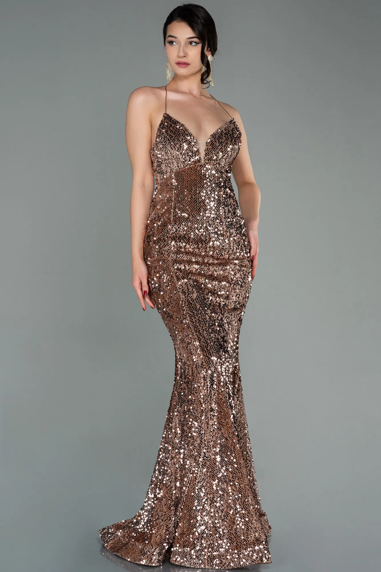 Cappuccino-Long Velvet Mermaid Evening Dress ABU2787