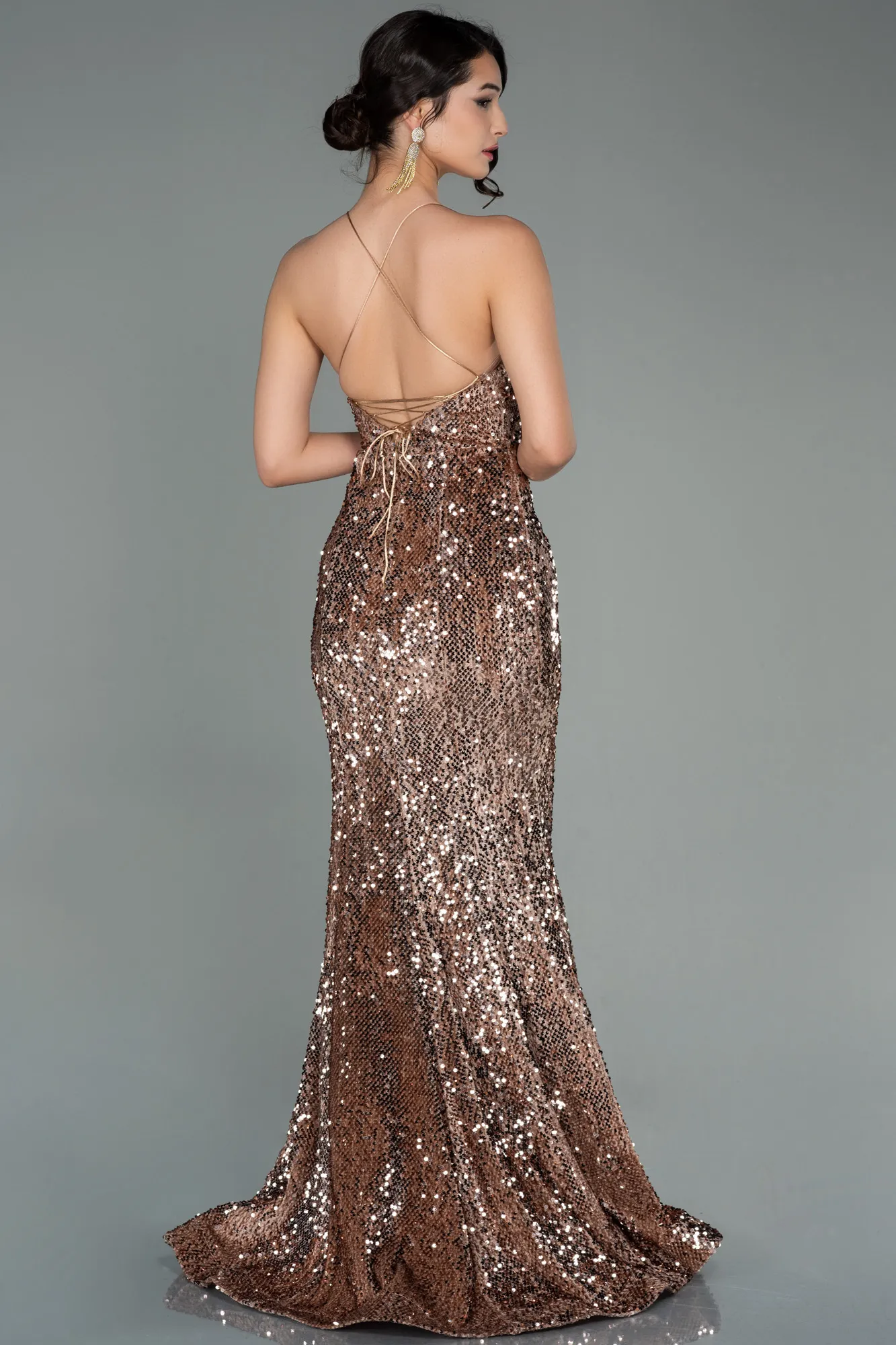 Cappuccino-Long Velvet Mermaid Evening Dress ABU2787