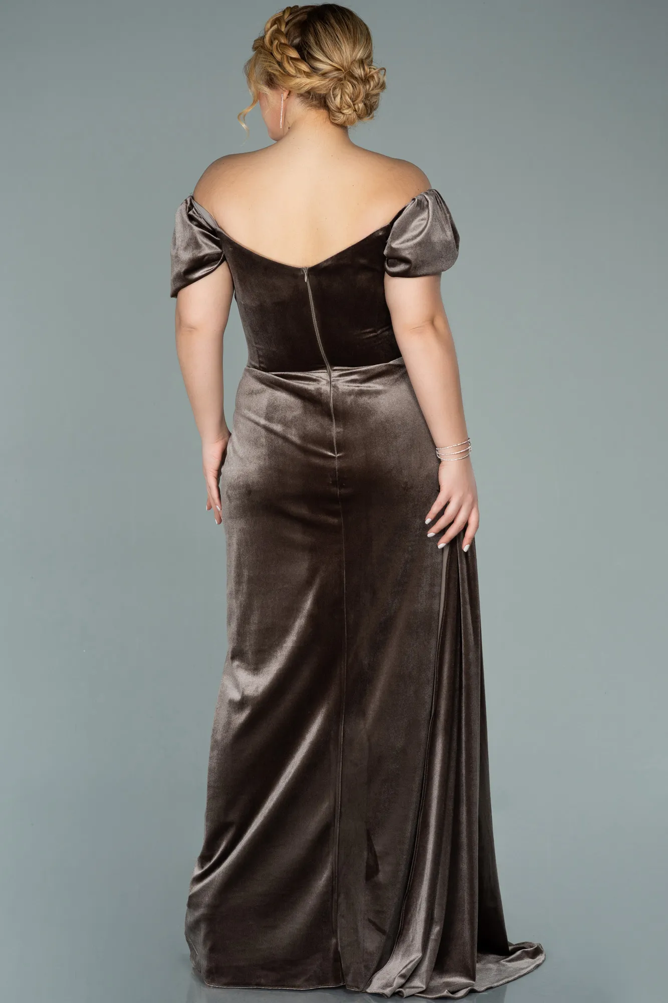 Cappuccino-Long Velvet Oversized Evening Dress ABU1991