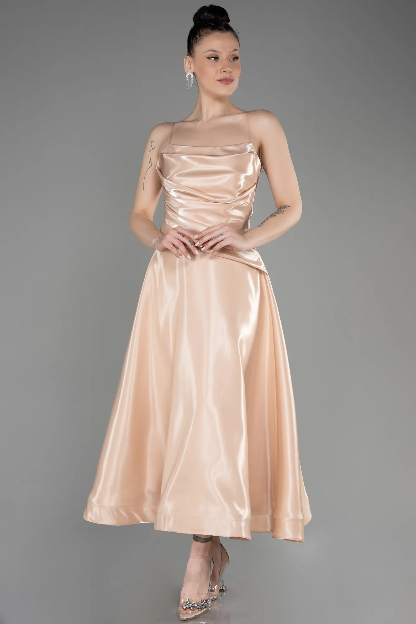 Cappuccino-Midi Satin Cocktail Dress ABK2018