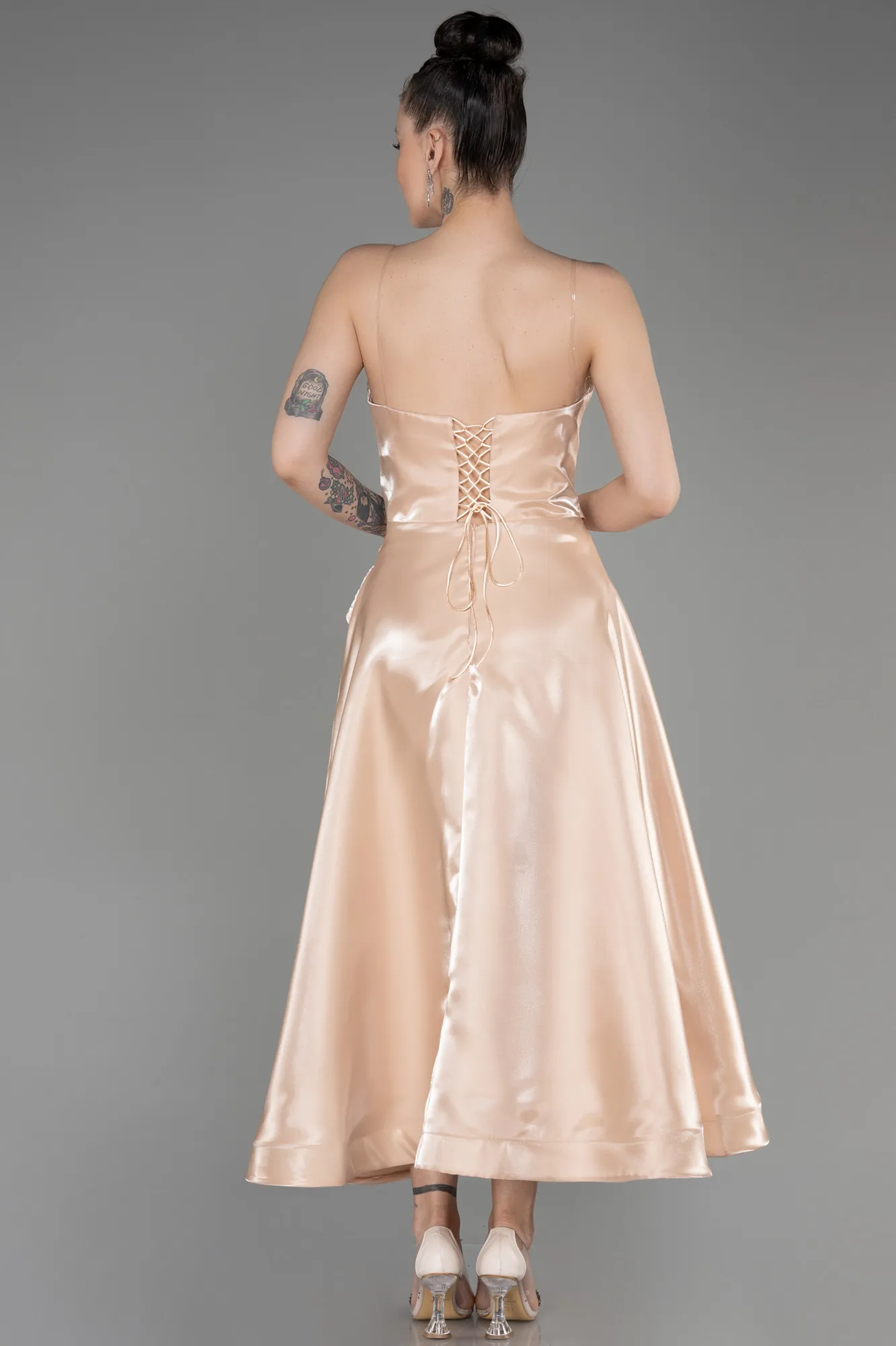 Cappuccino-Midi Satin Cocktail Dress ABK2018