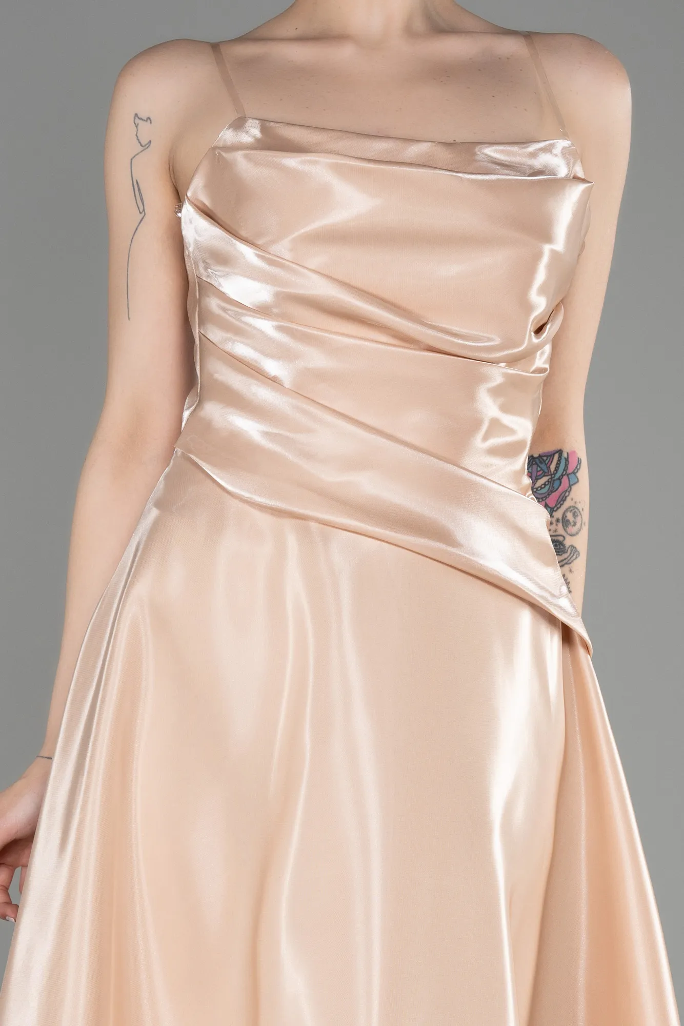 Cappuccino-Midi Satin Cocktail Dress ABK2018