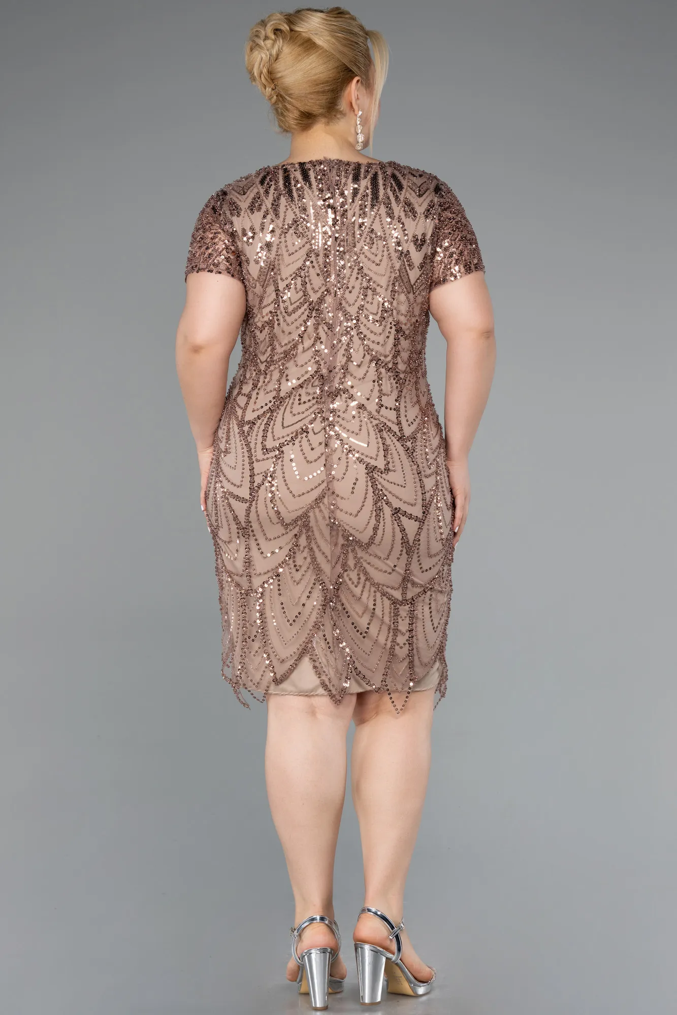 Cappuccino-Short Plus Size Cocktail Dress ABK2380