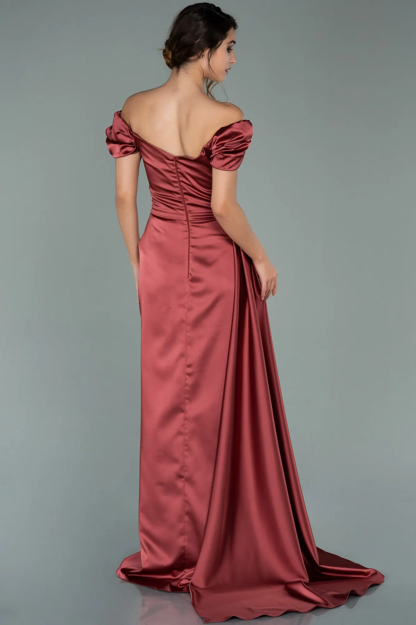 Cinnamon-Long Satin Engagement Dress ABU1606