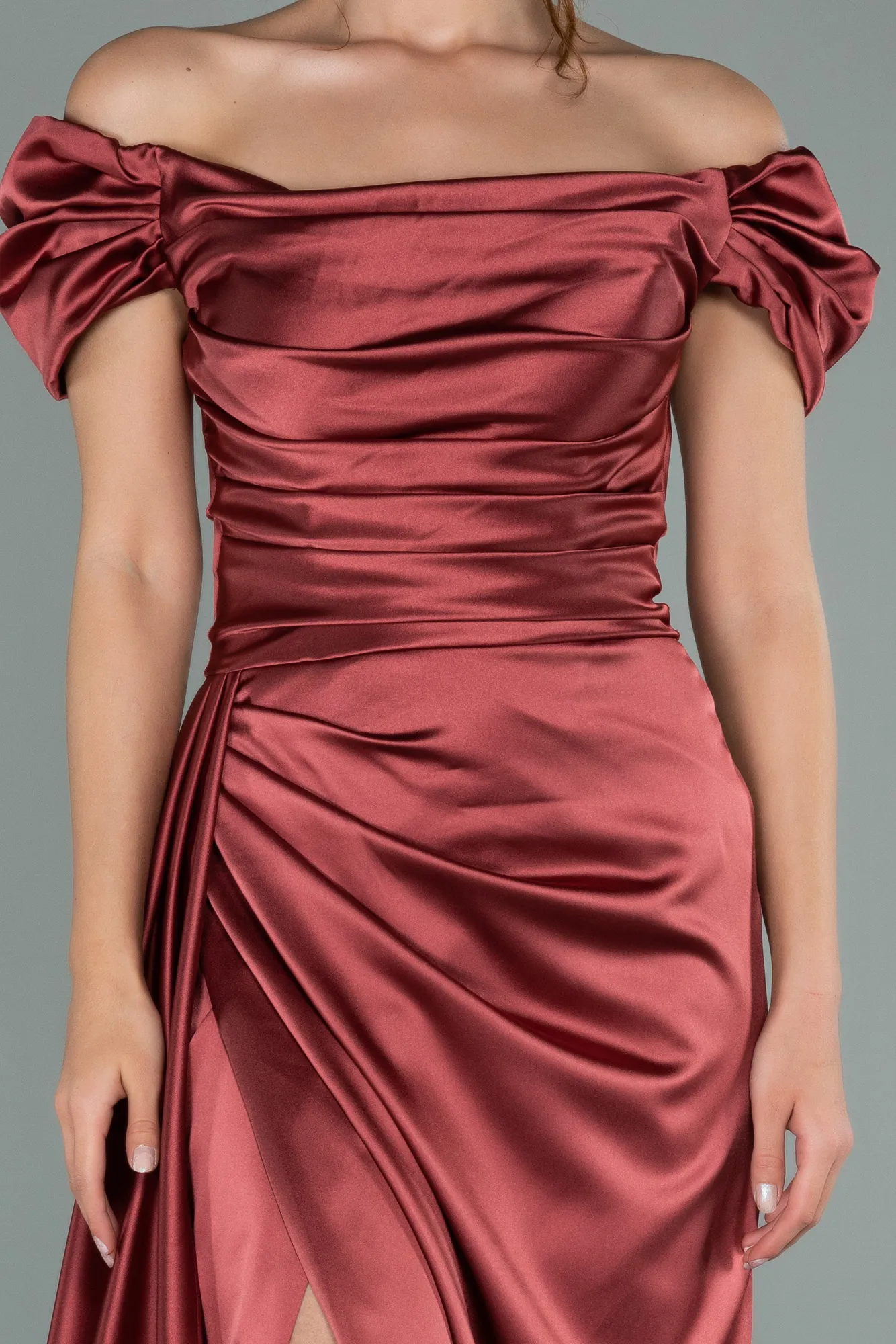 Cinnamon-Long Satin Engagement Dress ABU1606