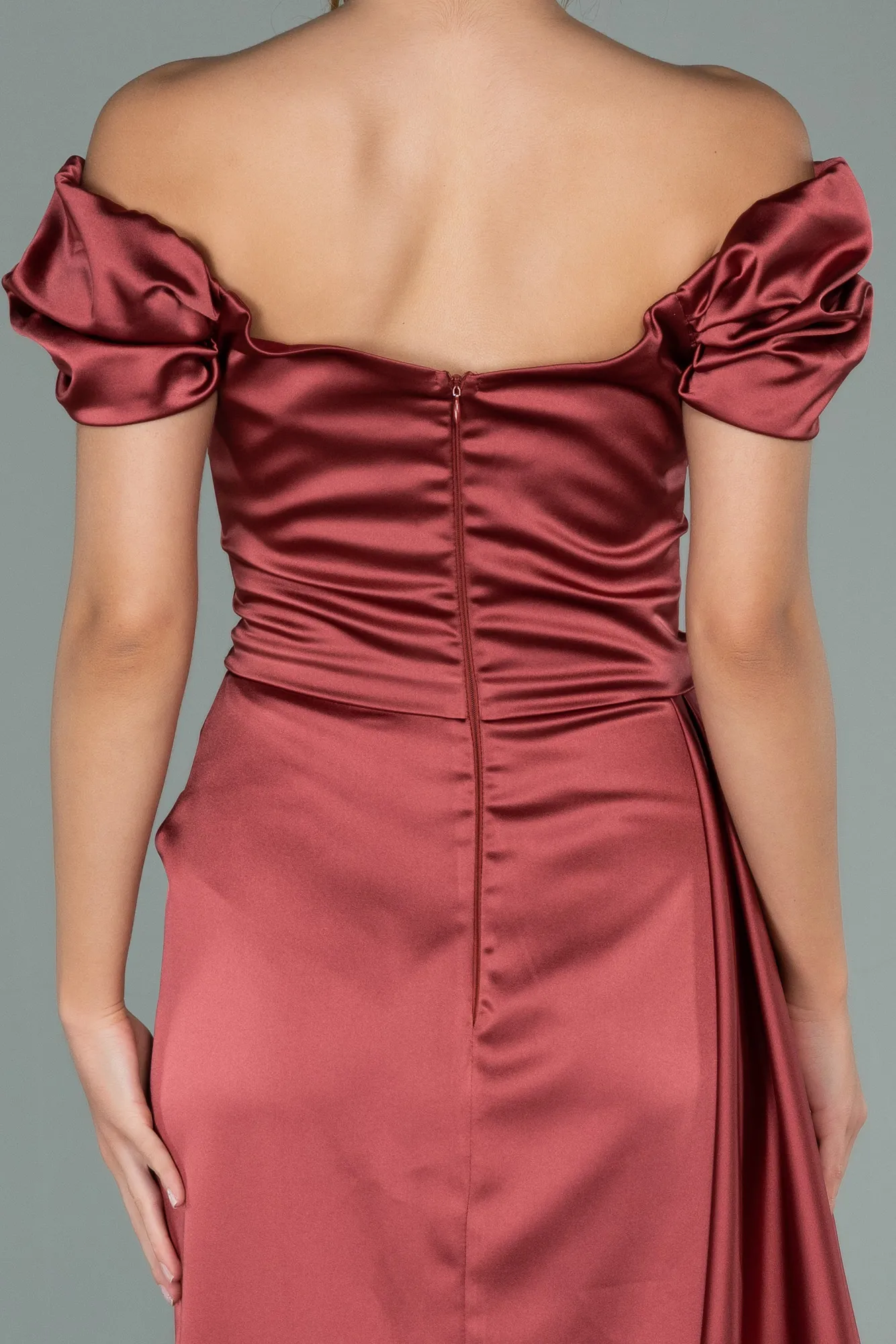Cinnamon-Long Satin Engagement Dress ABU1606
