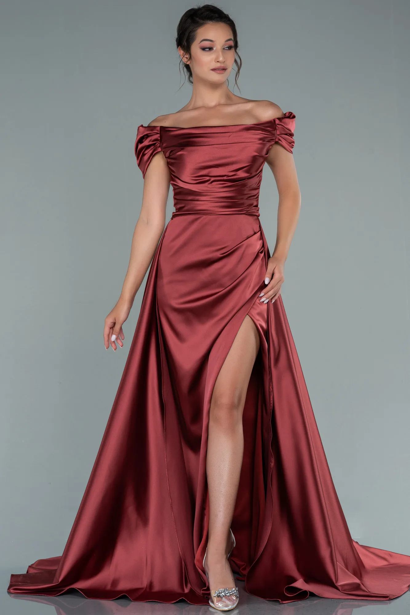 Cinnamon-Long Satin Evening Dress ABU2003
