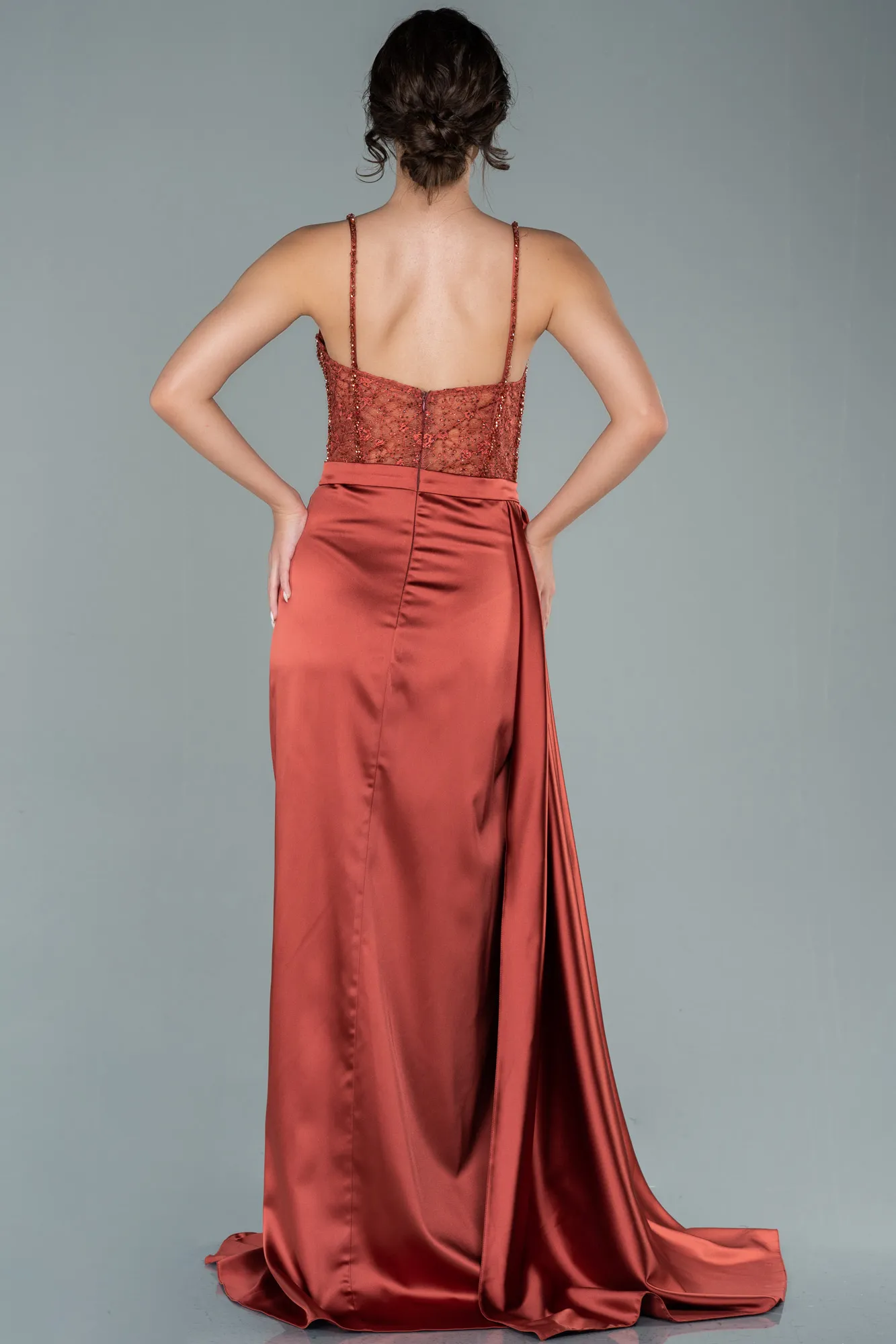 Cinnamon-Long Satin Evening Dress ABU2130