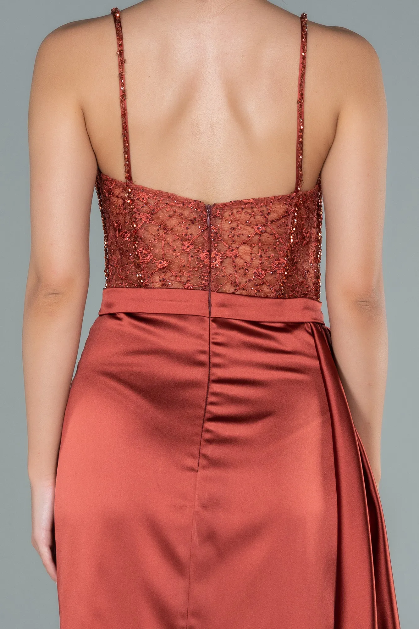 Cinnamon-Long Satin Evening Dress ABU2130