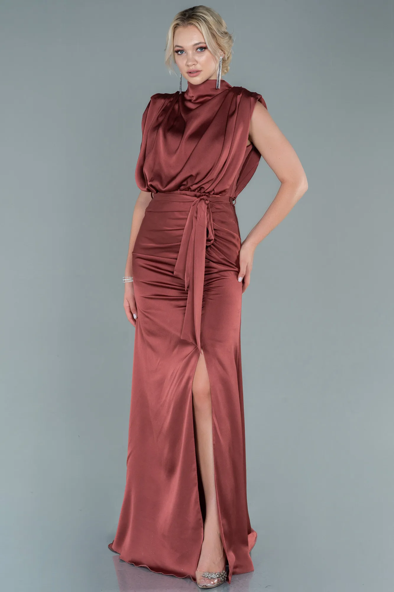 Cinnamon-Long Satin Evening Dress ABU2133