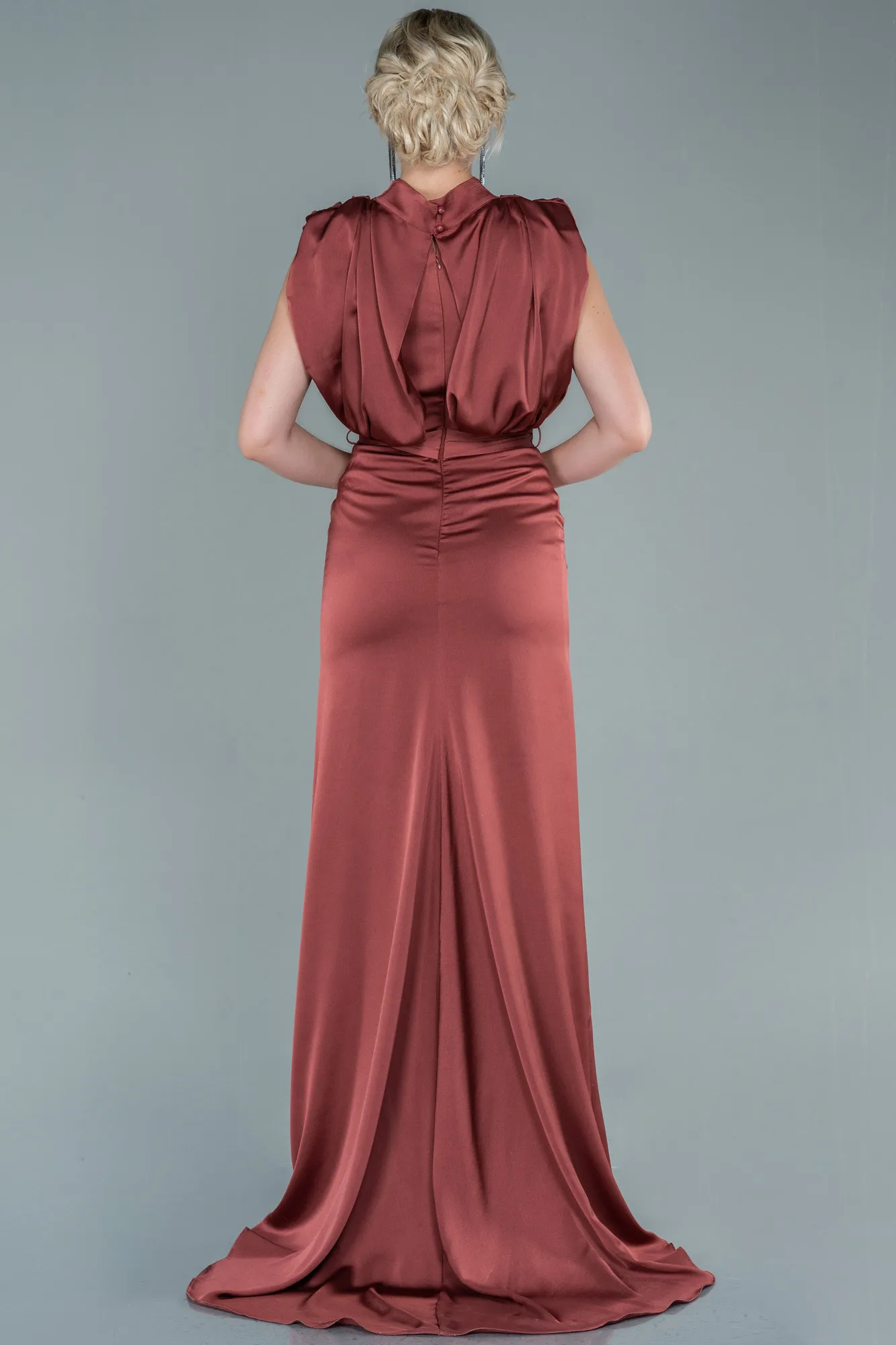 Cinnamon-Long Satin Evening Dress ABU2133
