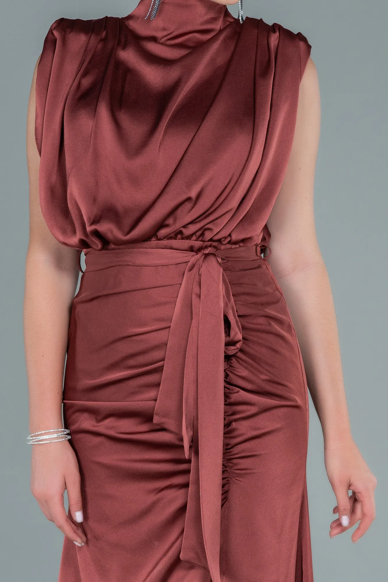 Cinnamon-Long Satin Evening Dress ABU2133