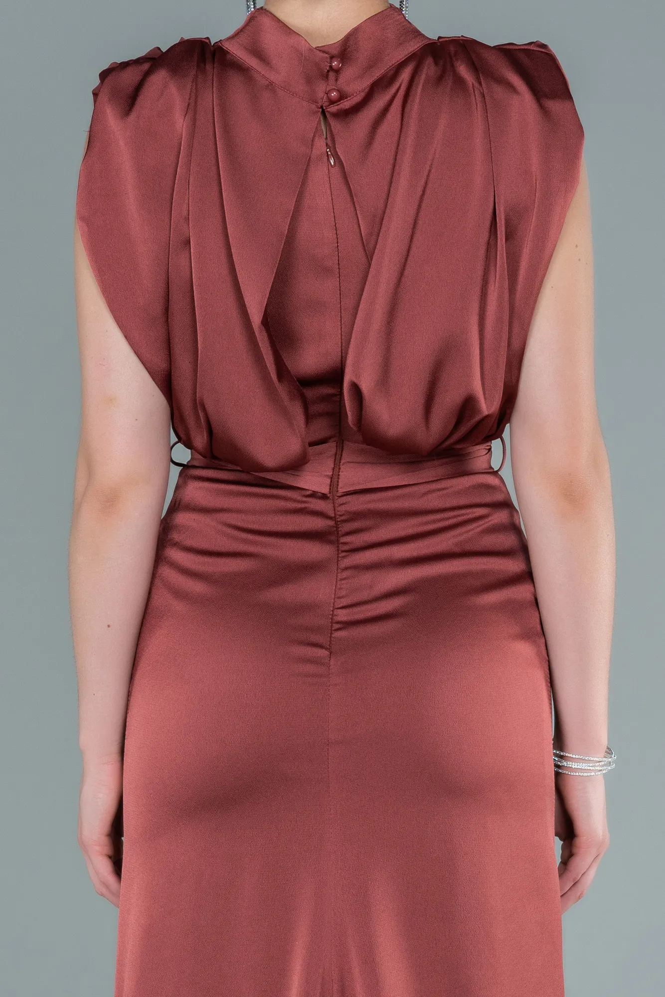 Cinnamon-Long Satin Evening Dress ABU2133