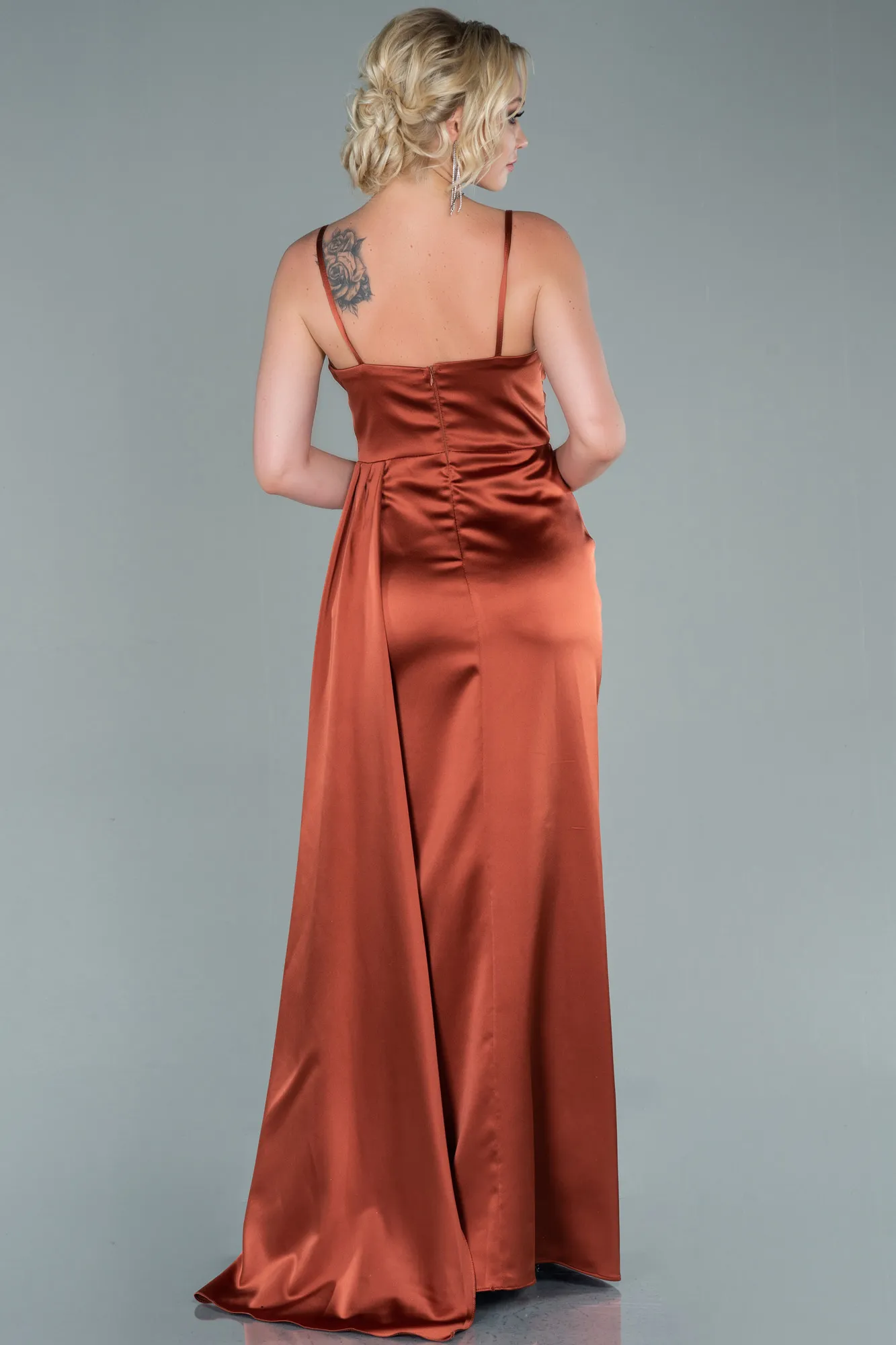 Cinnamon-Long Satin Evening Dress ABU2477