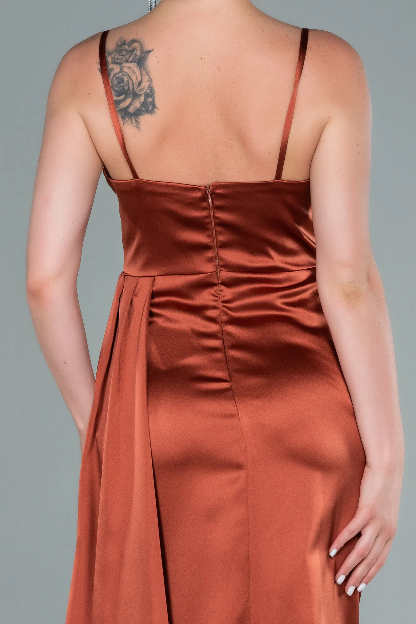 Cinnamon-Long Satin Evening Dress ABU2477