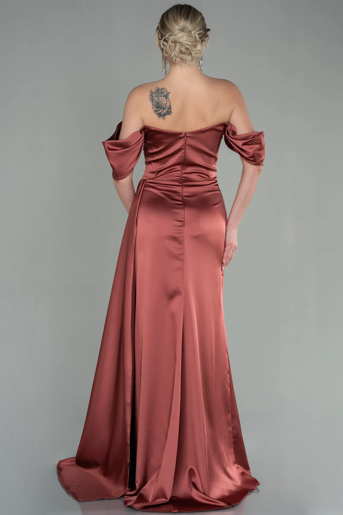 Cinnamon-Long Satin Evening Dress ABU2661