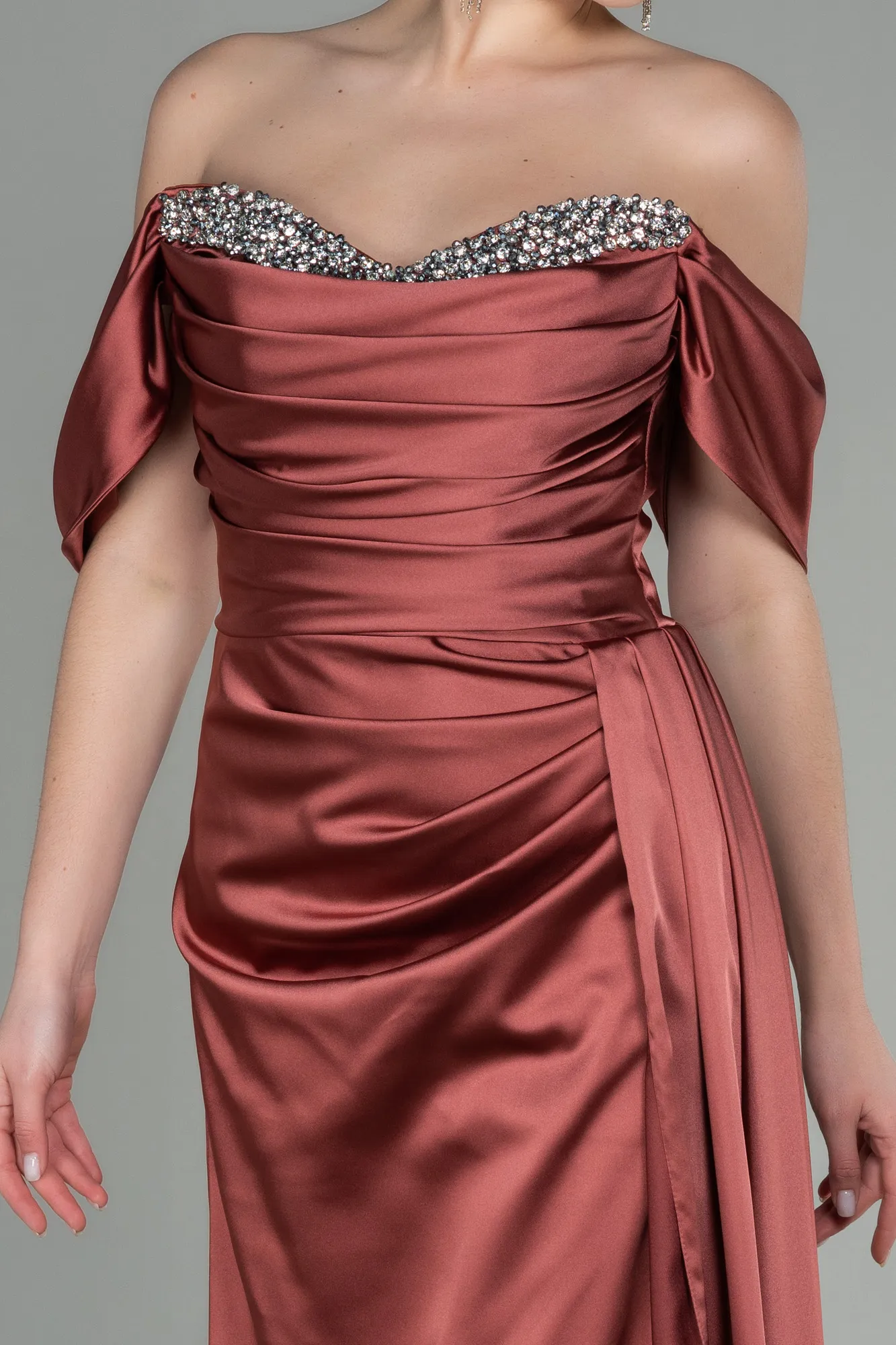 Cinnamon-Long Satin Evening Dress ABU2661