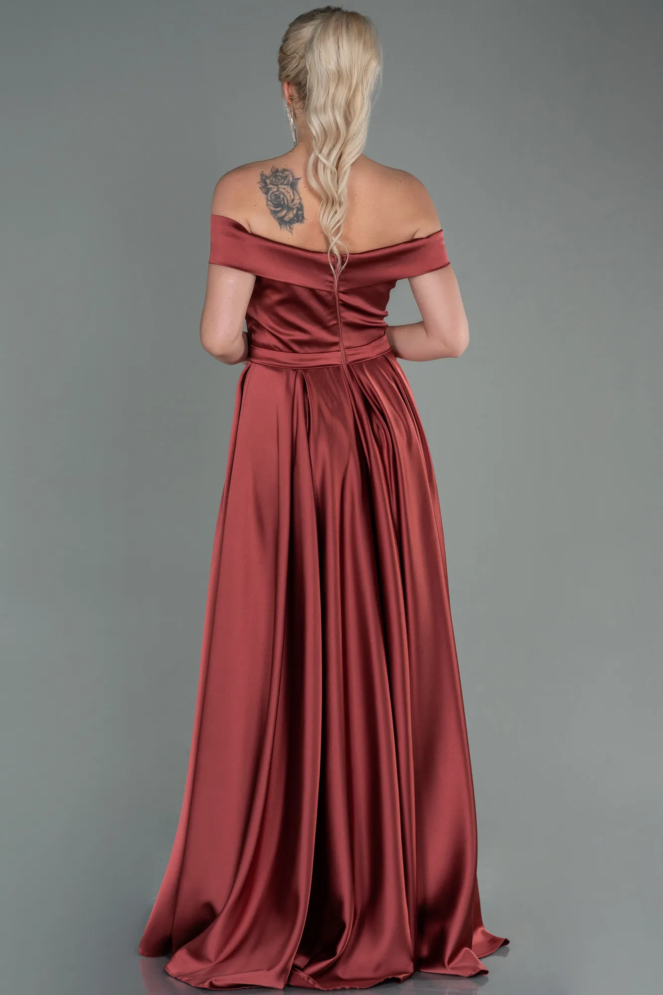 Cinnamon-Long Satin Evening Dress ABU2750
