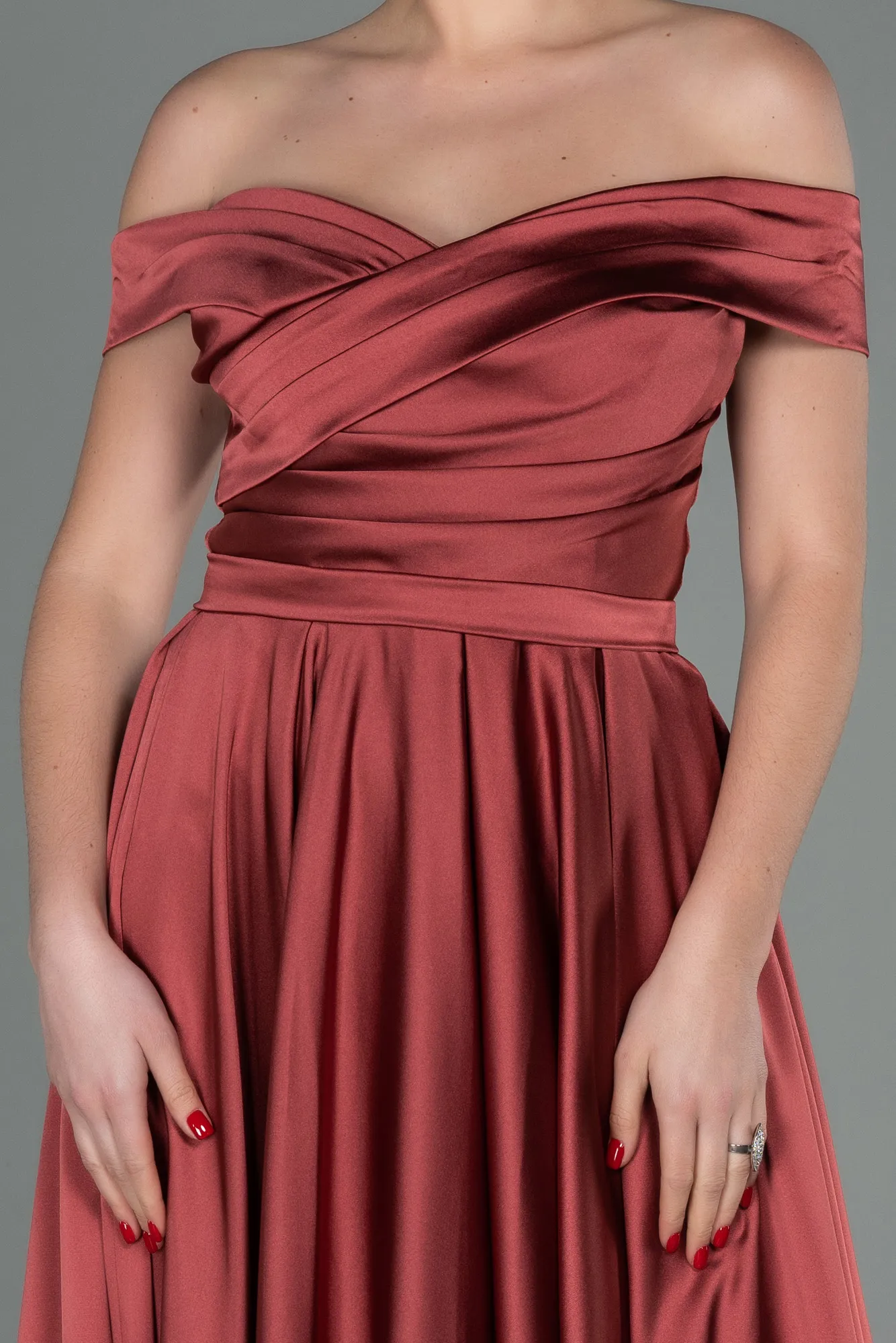 Cinnamon-Long Satin Evening Dress ABU2750