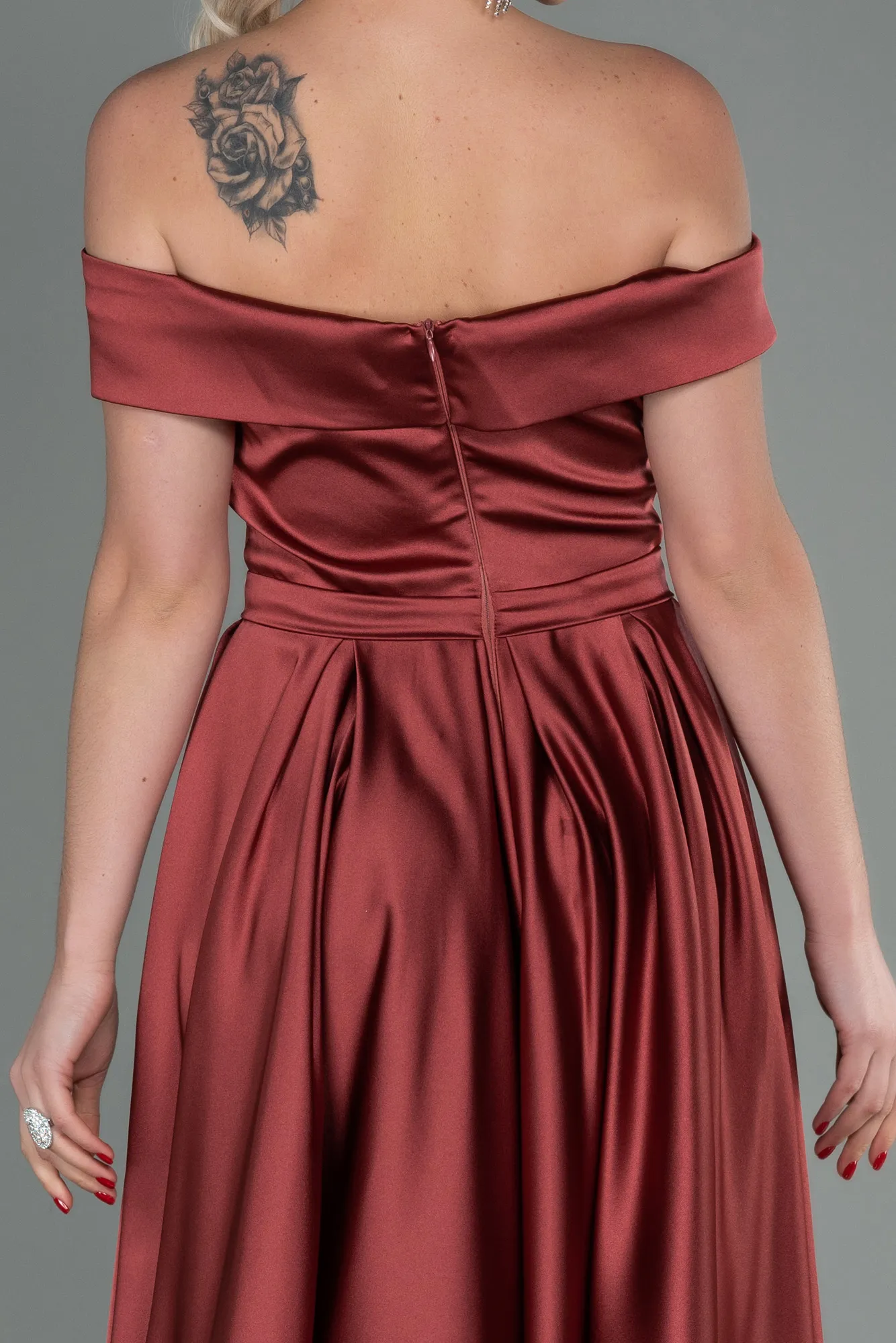 Cinnamon-Long Satin Evening Dress ABU2750