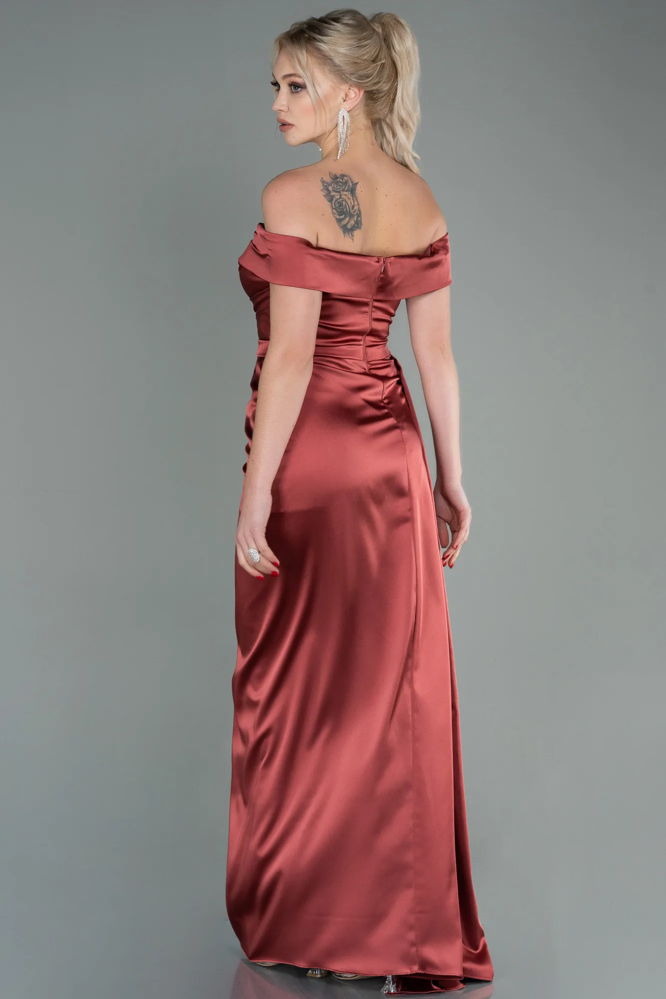 Cinnamon-Long Satin Evening Dress ABU2751