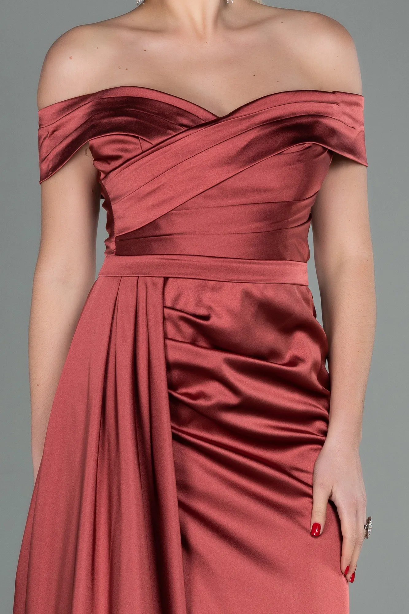 Cinnamon-Long Satin Evening Dress ABU2751