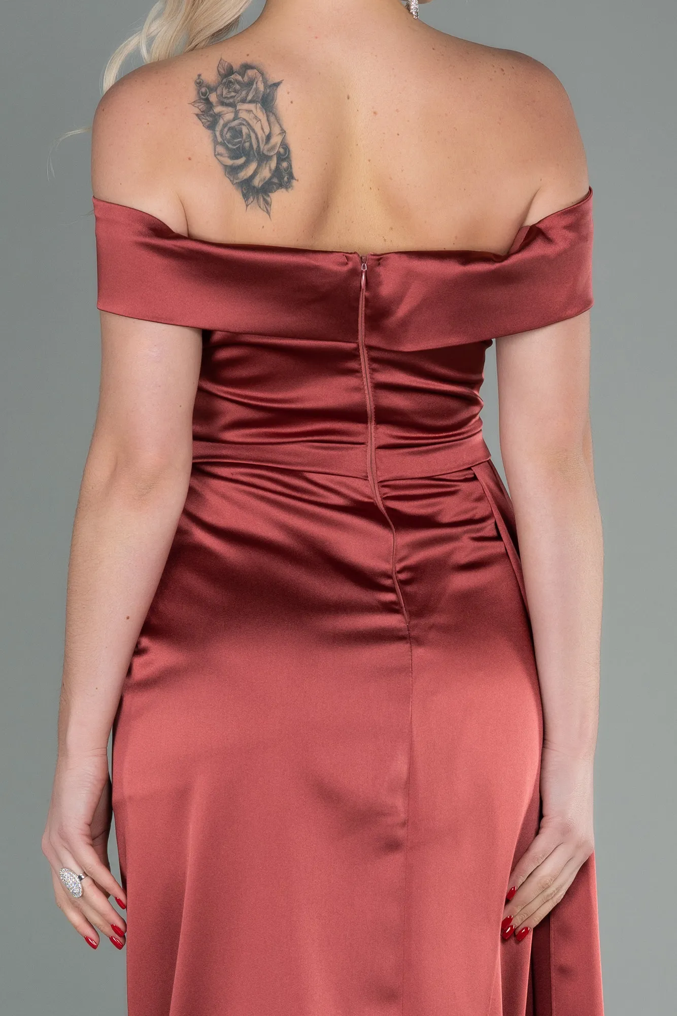 Cinnamon-Long Satin Evening Dress ABU2751