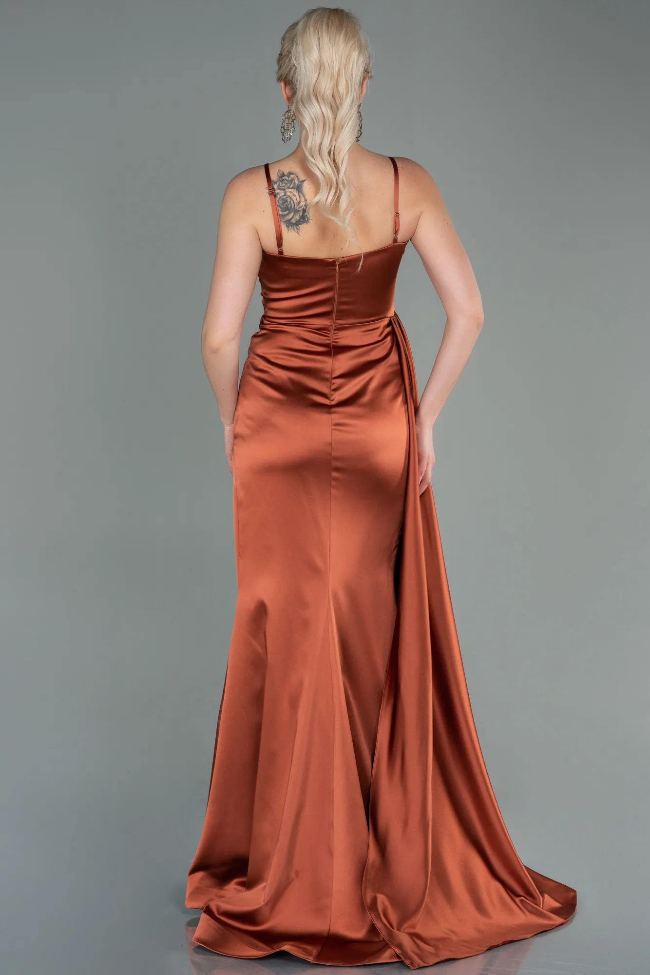Cinnamon-Long Satin Evening Dress ABU2768