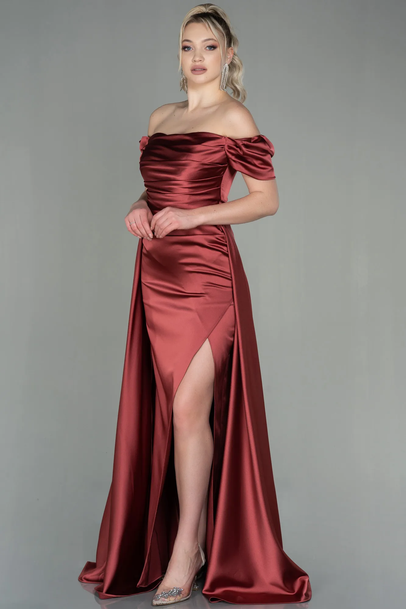 Cinnamon-Long Satin Evening Dress ABU2903