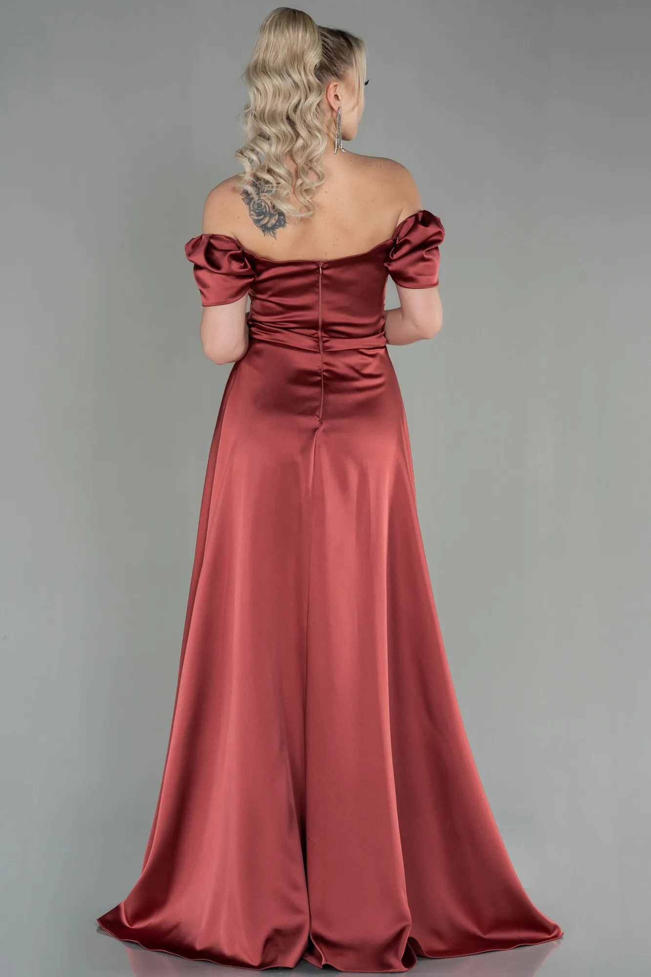 Cinnamon-Long Satin Evening Dress ABU2903