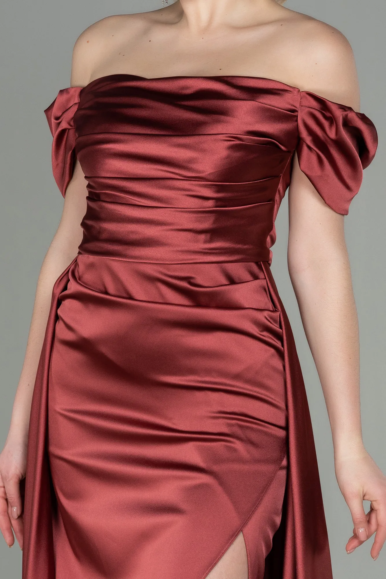 Cinnamon-Long Satin Evening Dress ABU2903