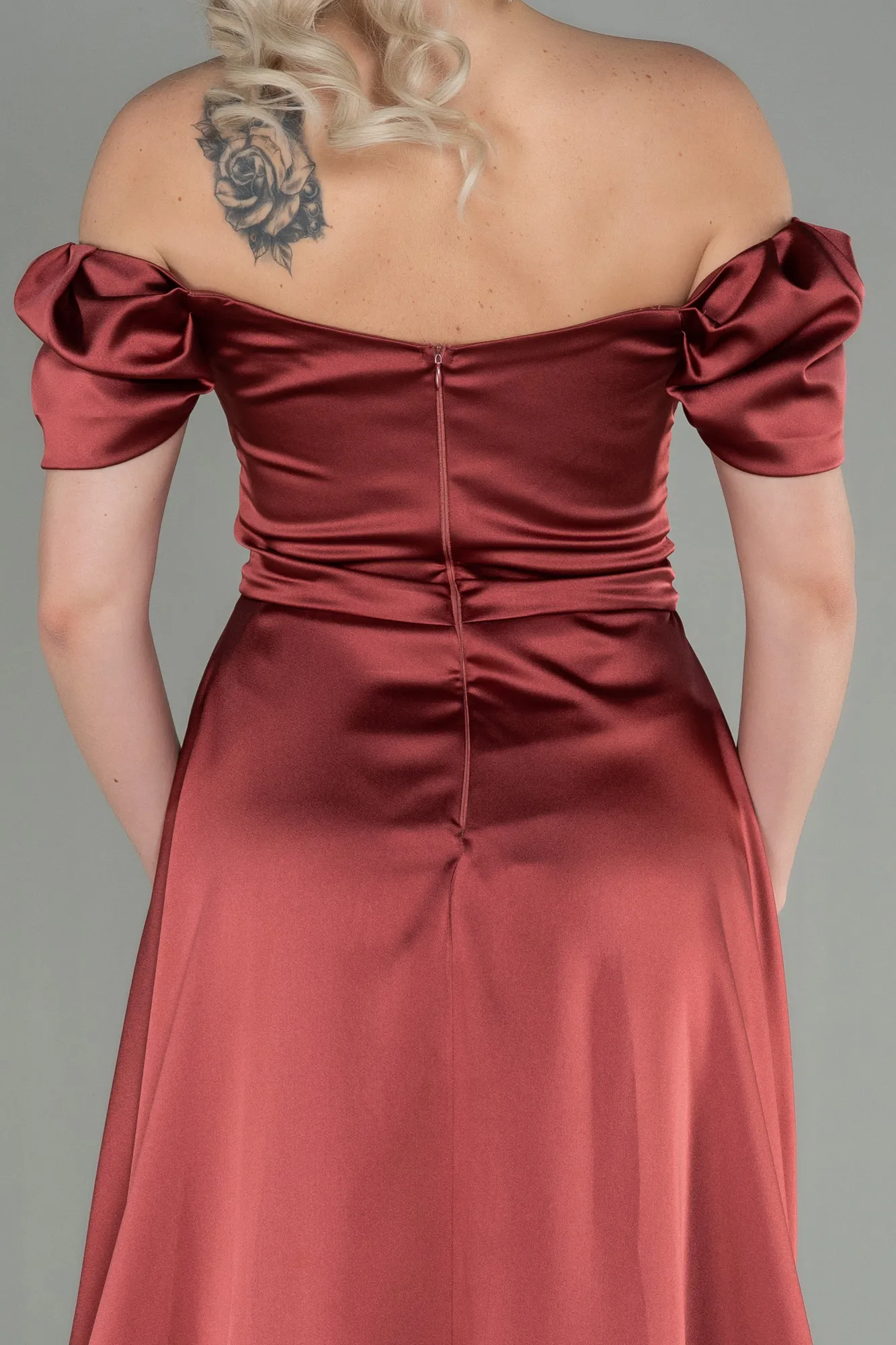Cinnamon-Long Satin Evening Dress ABU2903