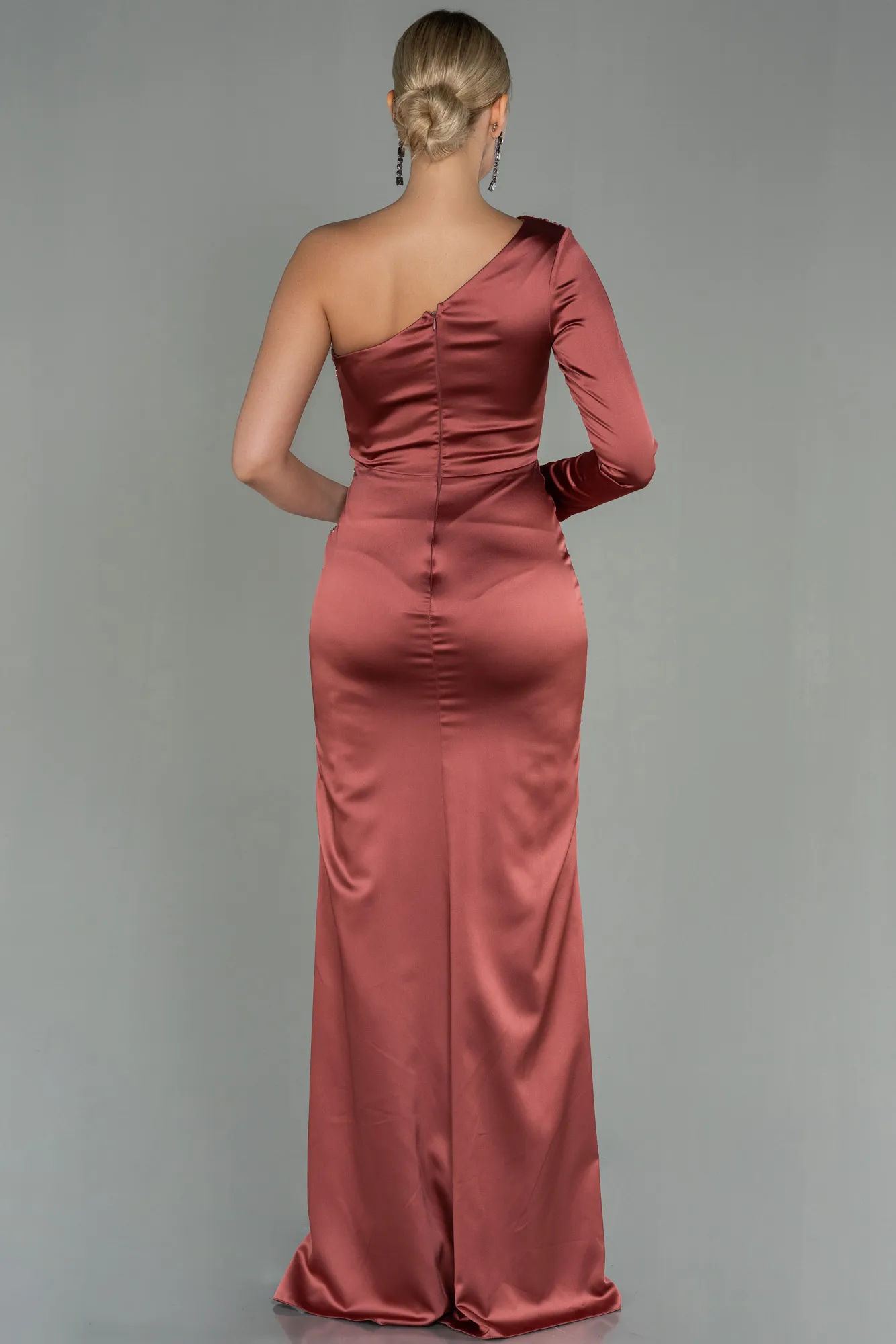 Cinnamon-Long Satin Evening Dress ABU3061