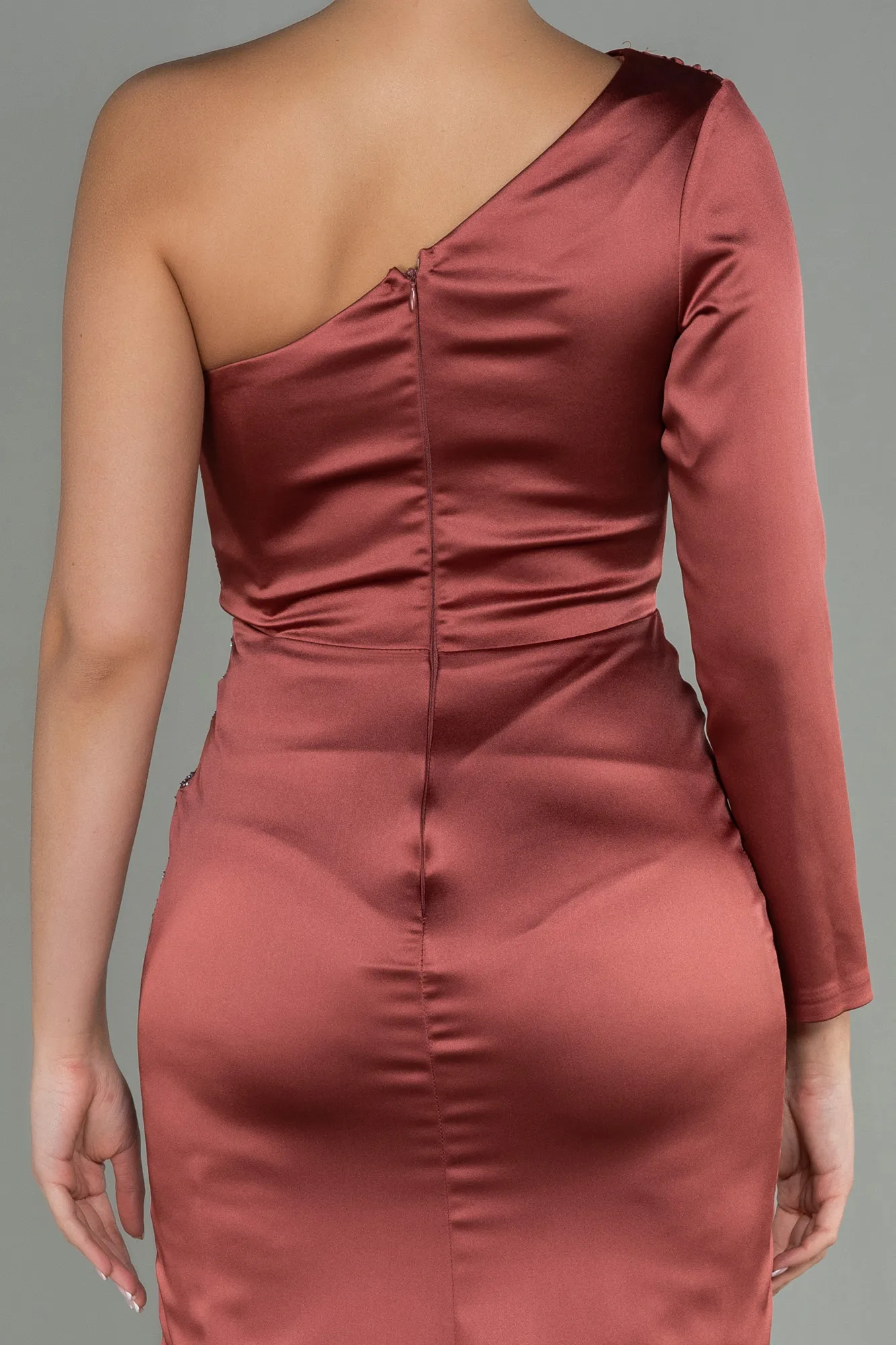 Cinnamon-Long Satin Evening Dress ABU3061