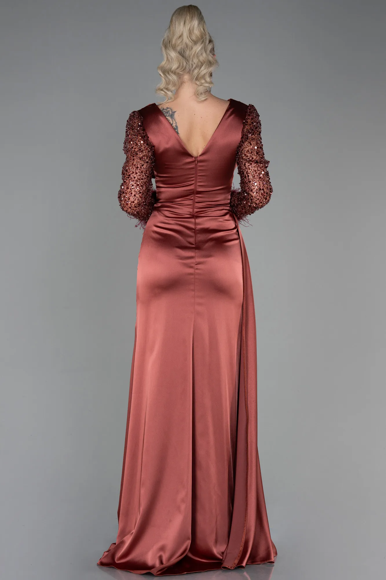 Cinnamon-Long Satin Evening Dress ABU3080