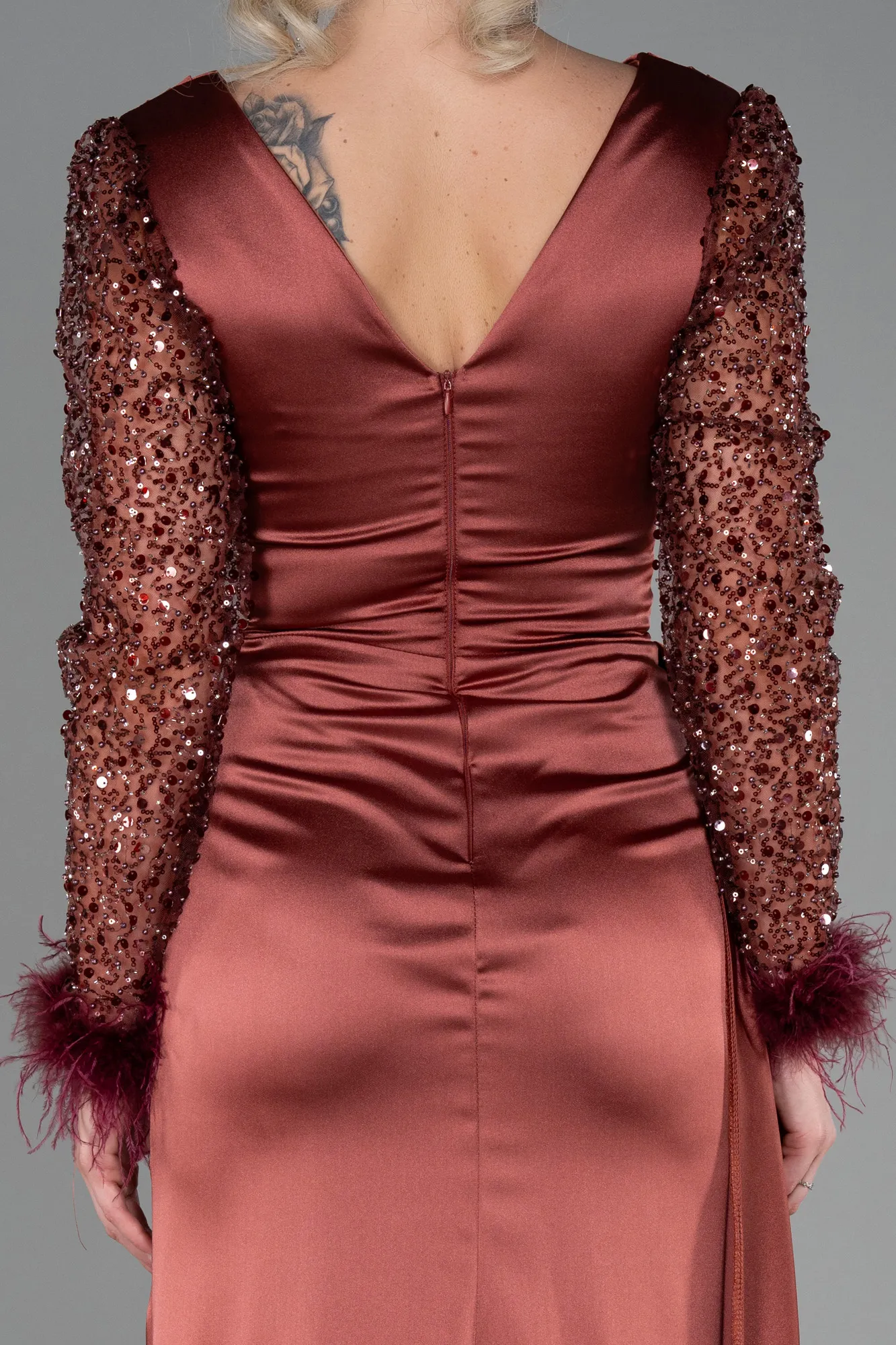 Cinnamon-Long Satin Evening Dress ABU3080
