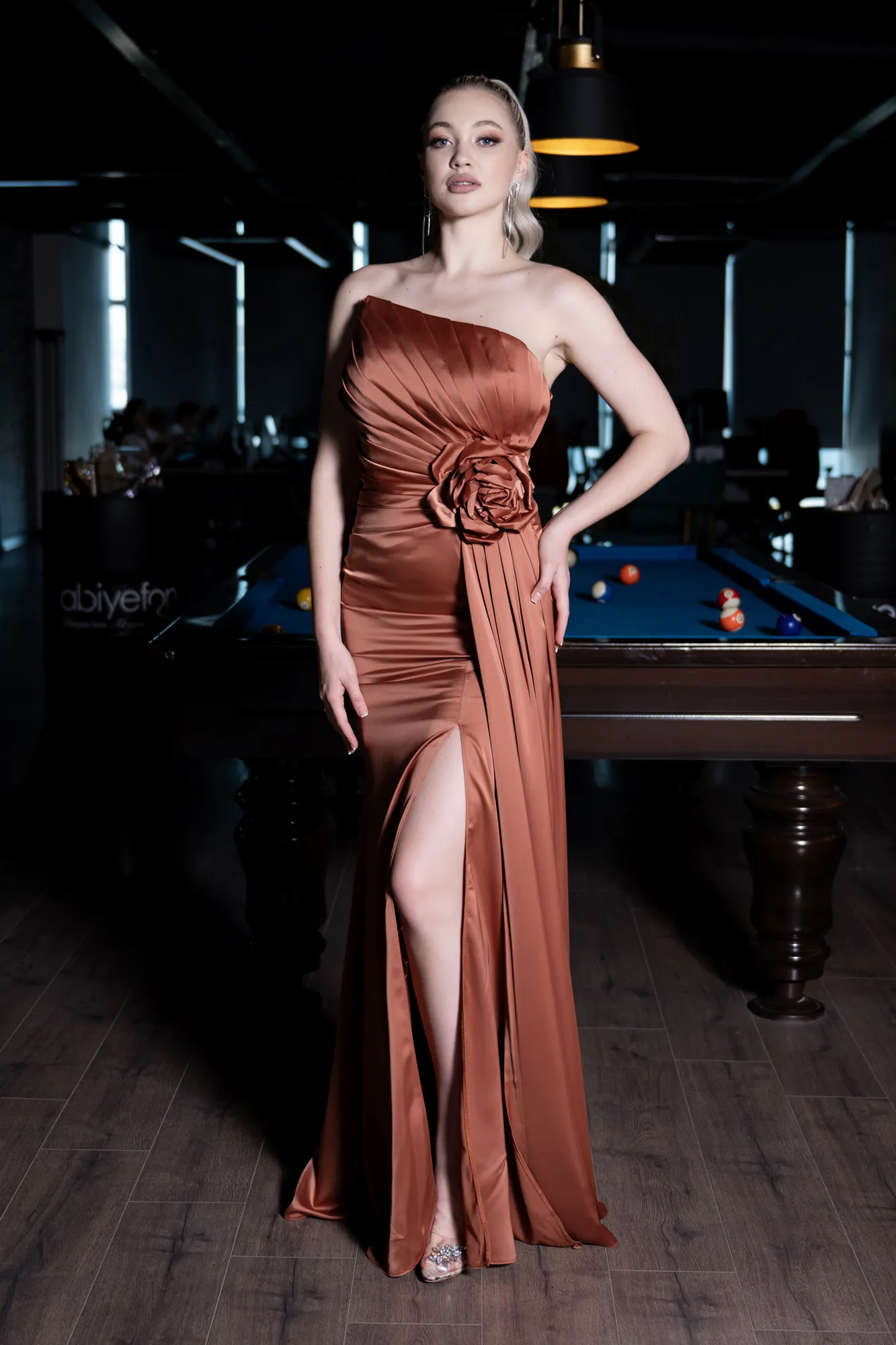 Cinnamon-Long Satin Evening Dress ABU3234