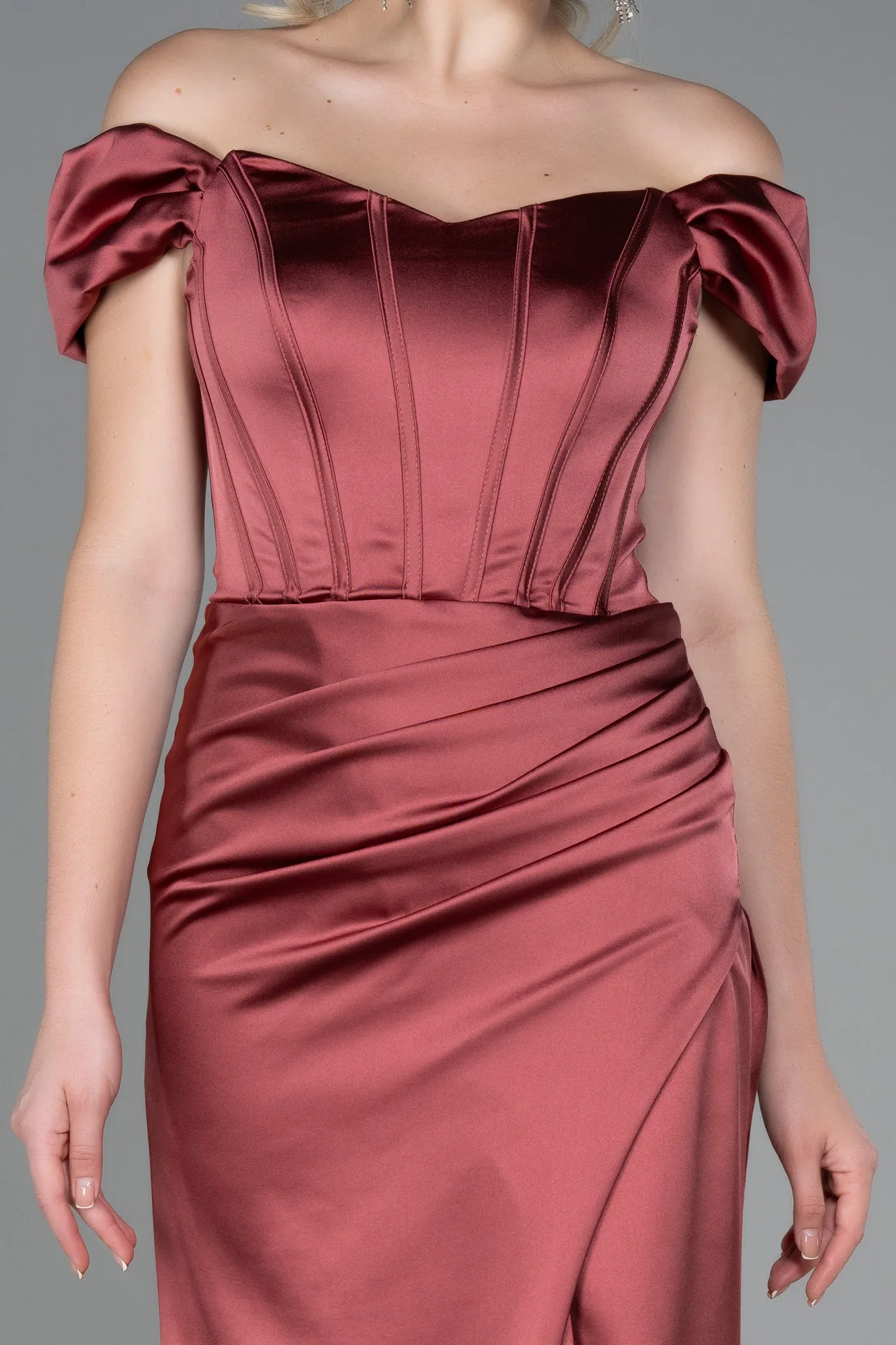 Cinnamon-Long Satin Evening Dress ABU3269