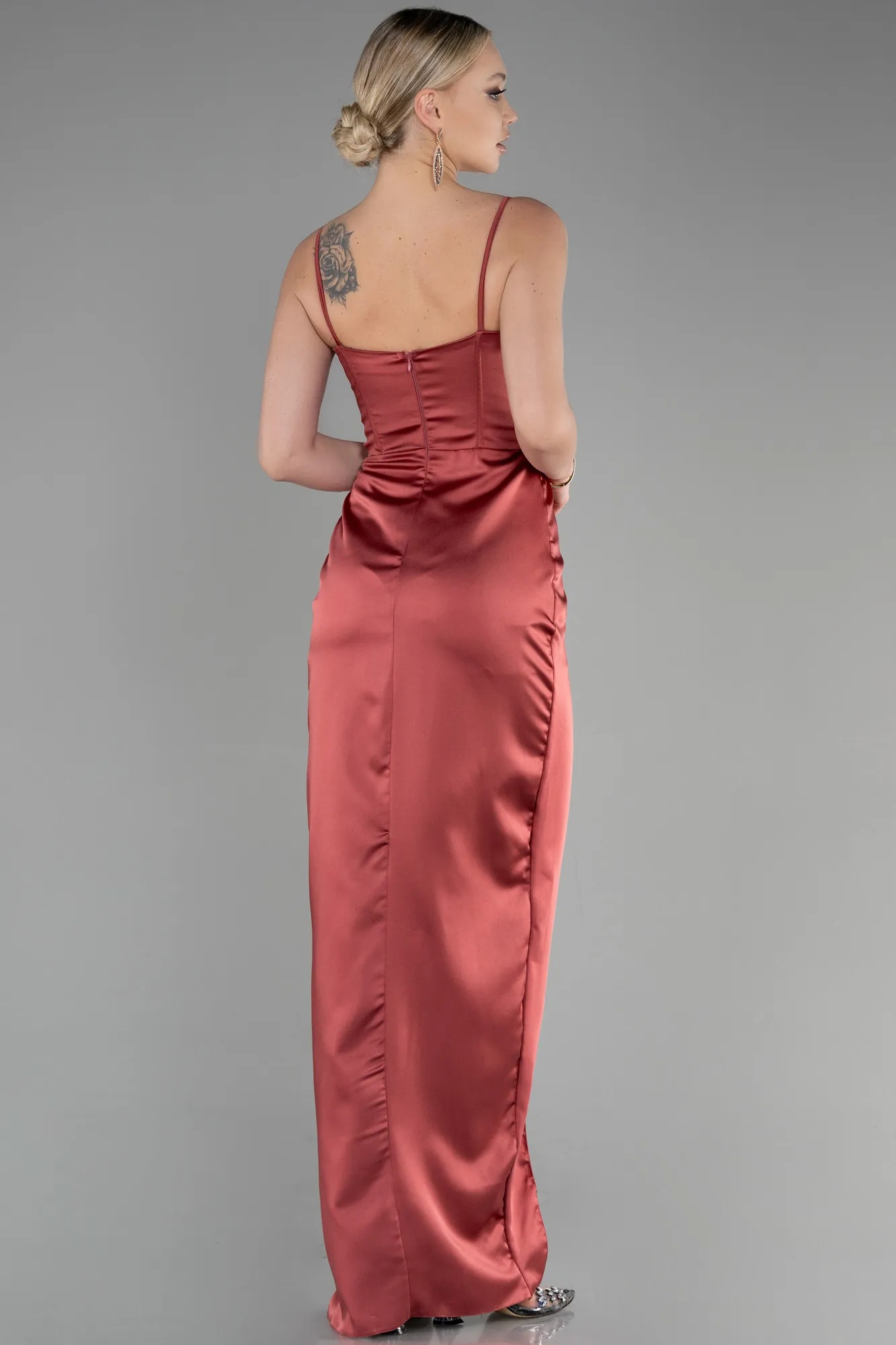 Cinnamon-Long Satin Evening Dress ABU3390