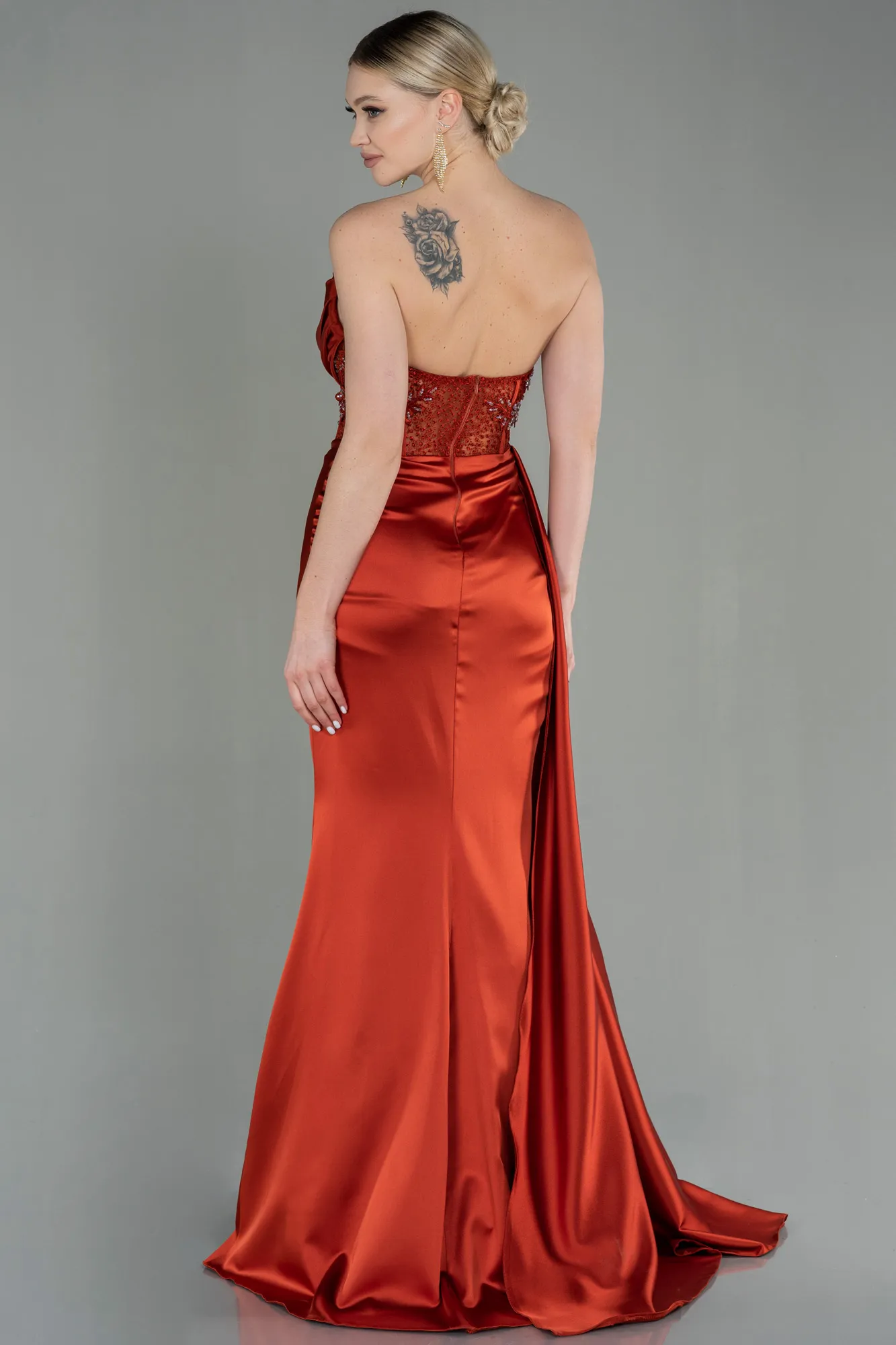 Cinnamon-Long Satin Evening Dress ABU3447