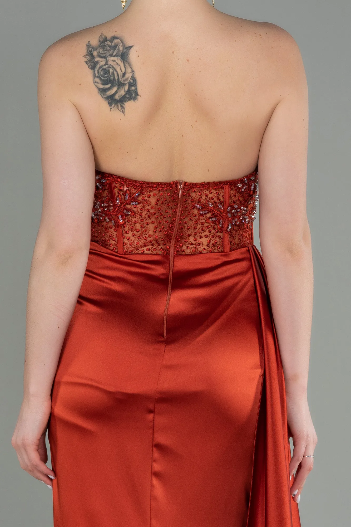 Cinnamon-Long Satin Evening Dress ABU3447