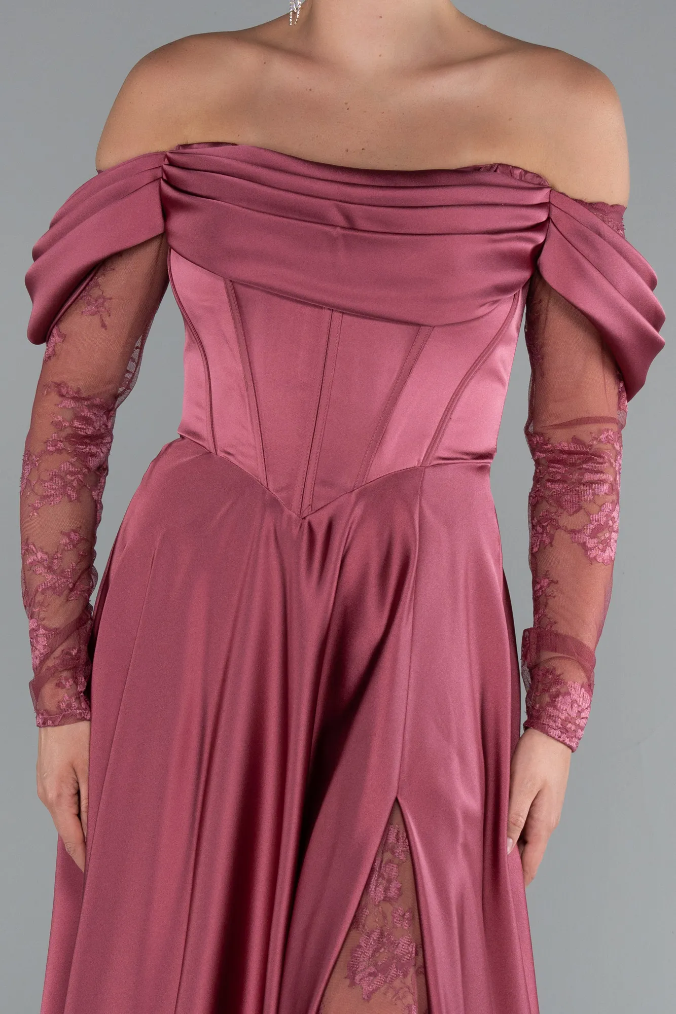 Cinnamon-Long Satin Evening Dress ABU5054