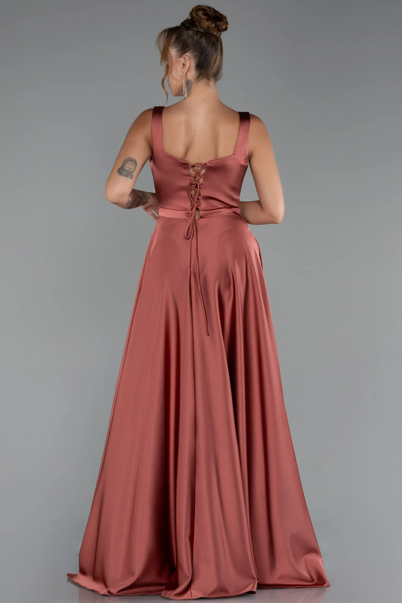 Cinnamon-Long Satin Evening Dress ABU5136