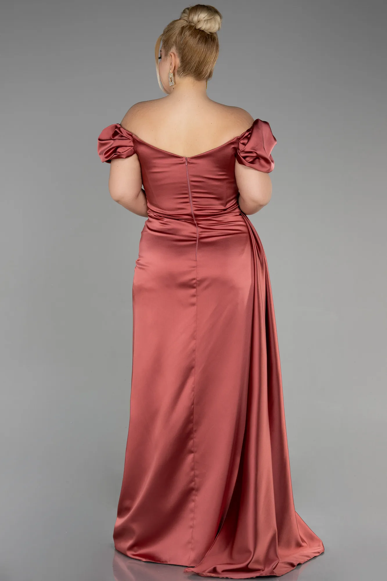Cinnamon-Long Satin Plus Size Evening Dress ABU1626