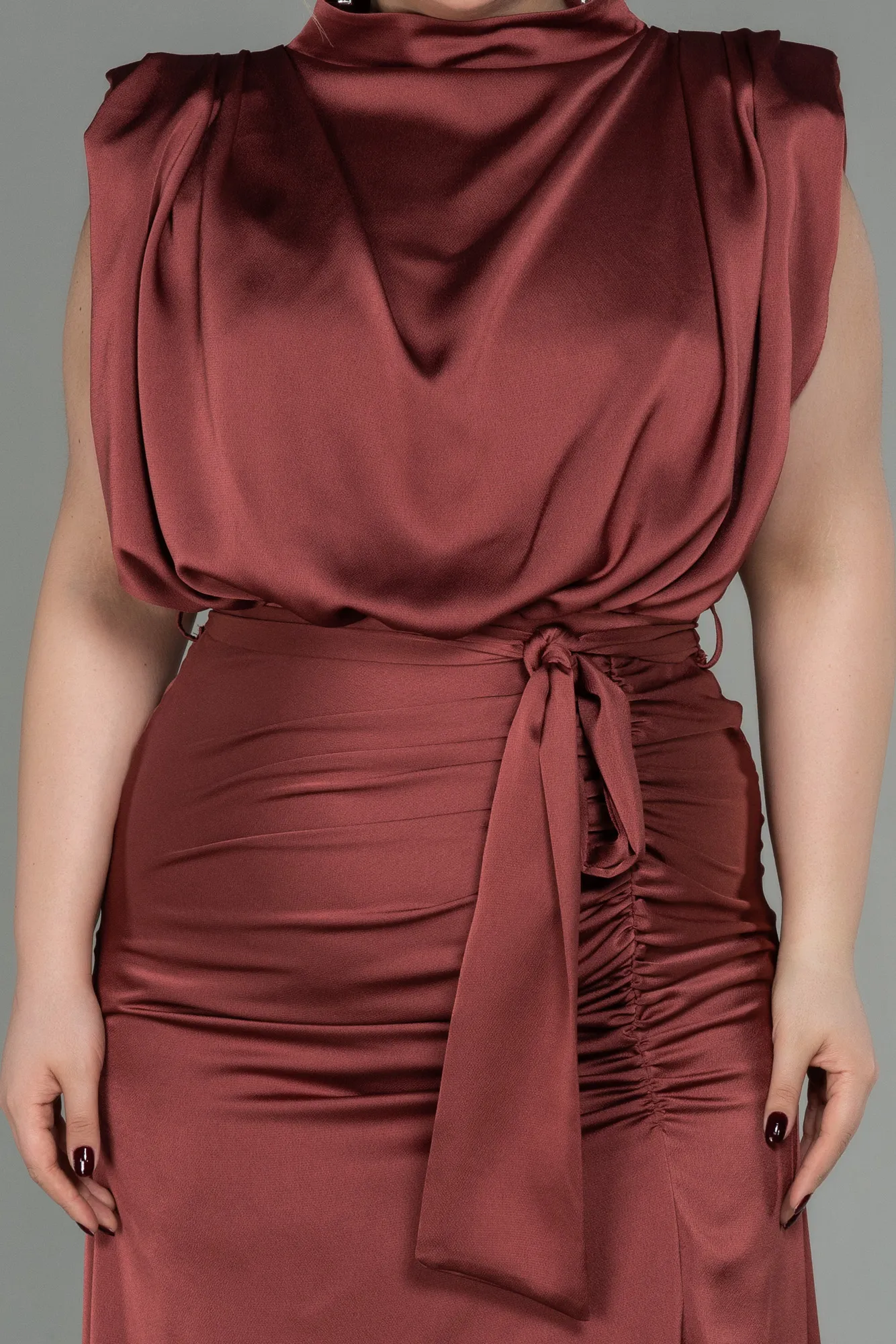 Cinnamon-Long Satin Plus Size Evening Dress ABU2969