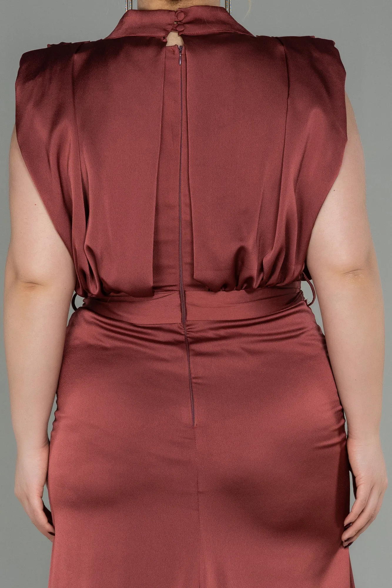 Cinnamon-Long Satin Plus Size Evening Dress ABU2969