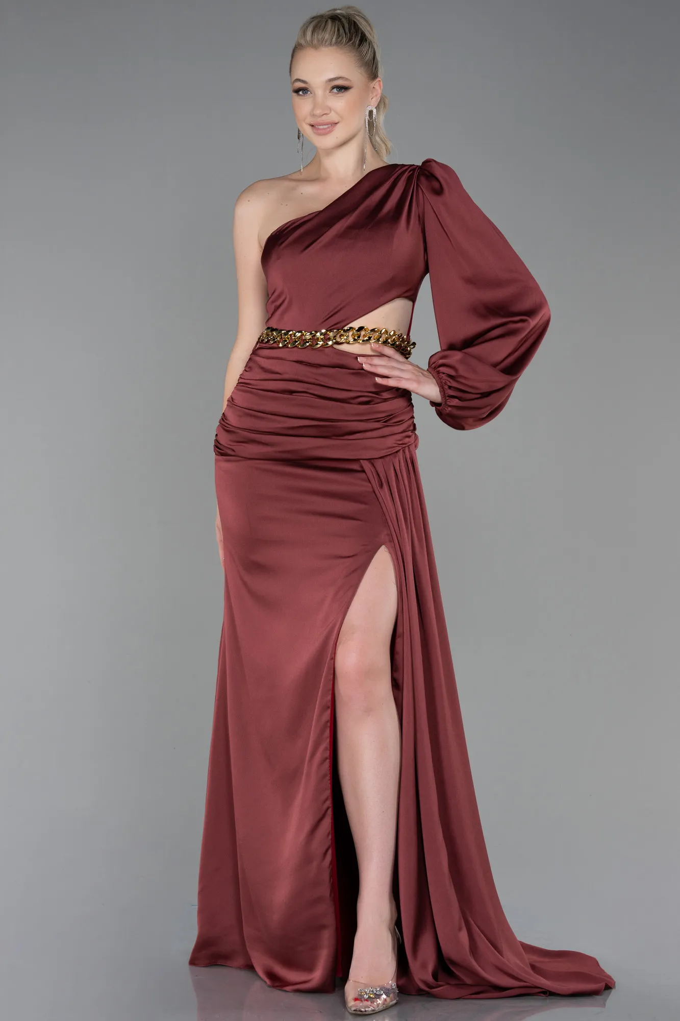 Cinnamon-Long Satin Prom Gown ABU2625